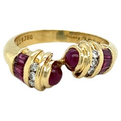 Retro Le Vian Ruby & Diamond Bypass Design Ring in 18K Yellow Gold 