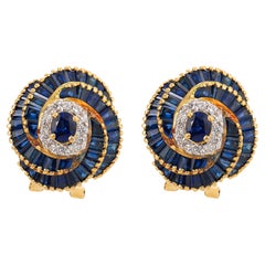 Vintage Le Vian sapphire diamond 18k yellow gold earrings