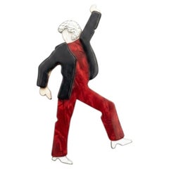 Broche vintage de Lea Stein con una bailarina de estilo Art Déco en Rhodoid