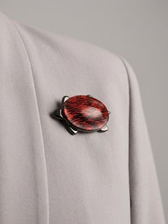 Vintage Lea Stein Turtle Brooch in Red Rhodoid