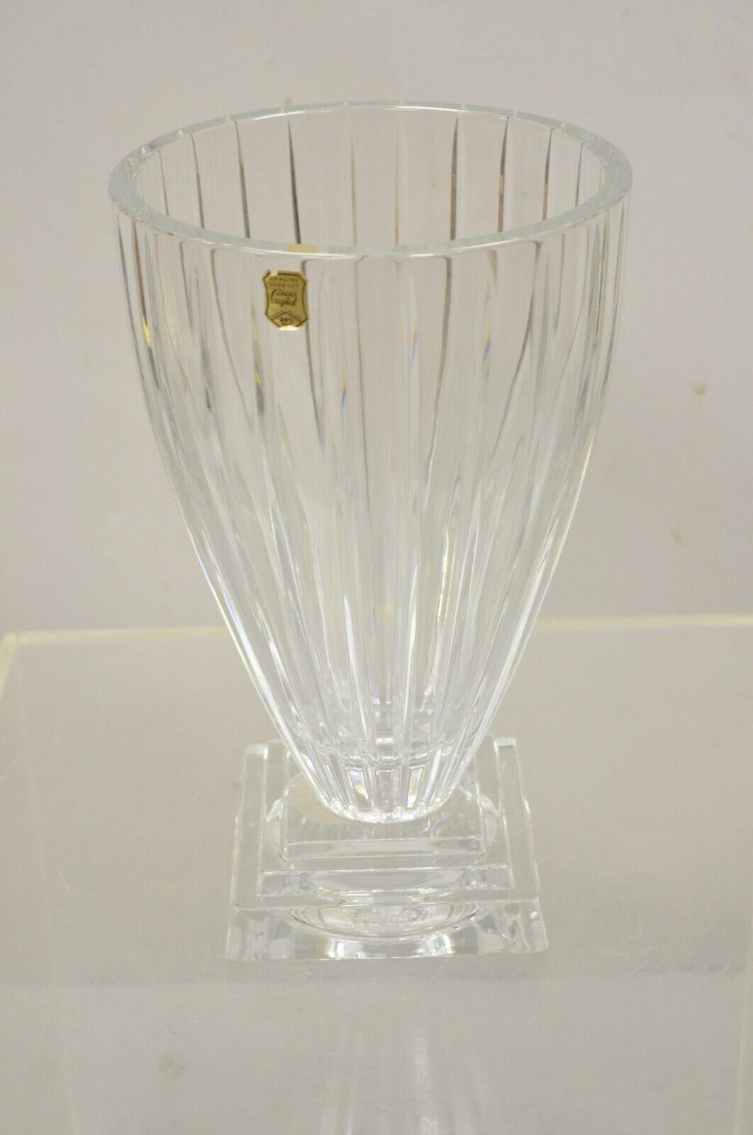 Vintage Lead Crystal Glass Fluted Flower Vase Poland For Sale 4