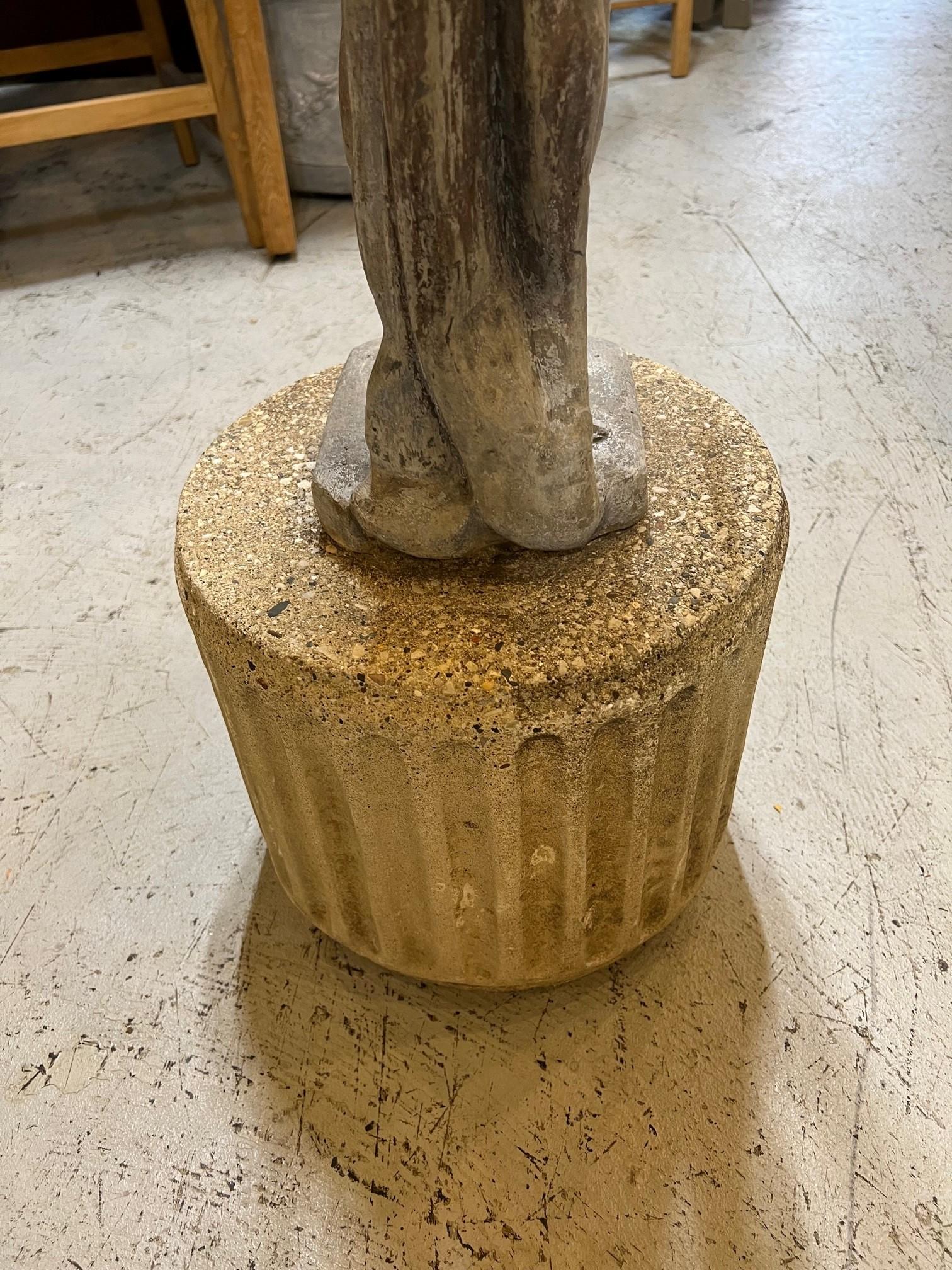 Vintage Lead Figural Statue of Musical Pan with Flutes on a Stone Pedestal 4