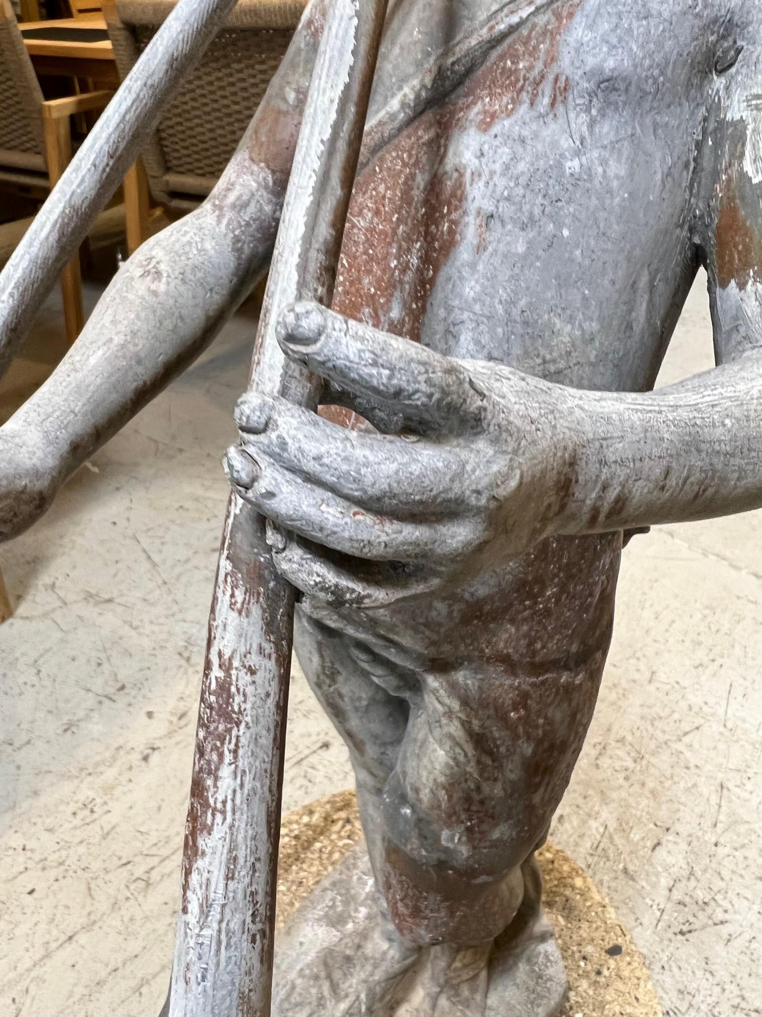 Vintage Lead Figural Statue of Musical Pan with Flutes on a Stone Pedestal 8