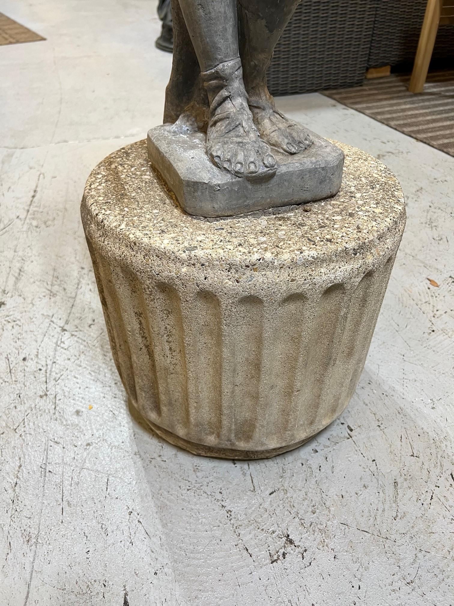 Vintage Lead Figural Statue of Musical Pan with Flutes on a Stone Pedestal In Good Condition In Stamford, CT