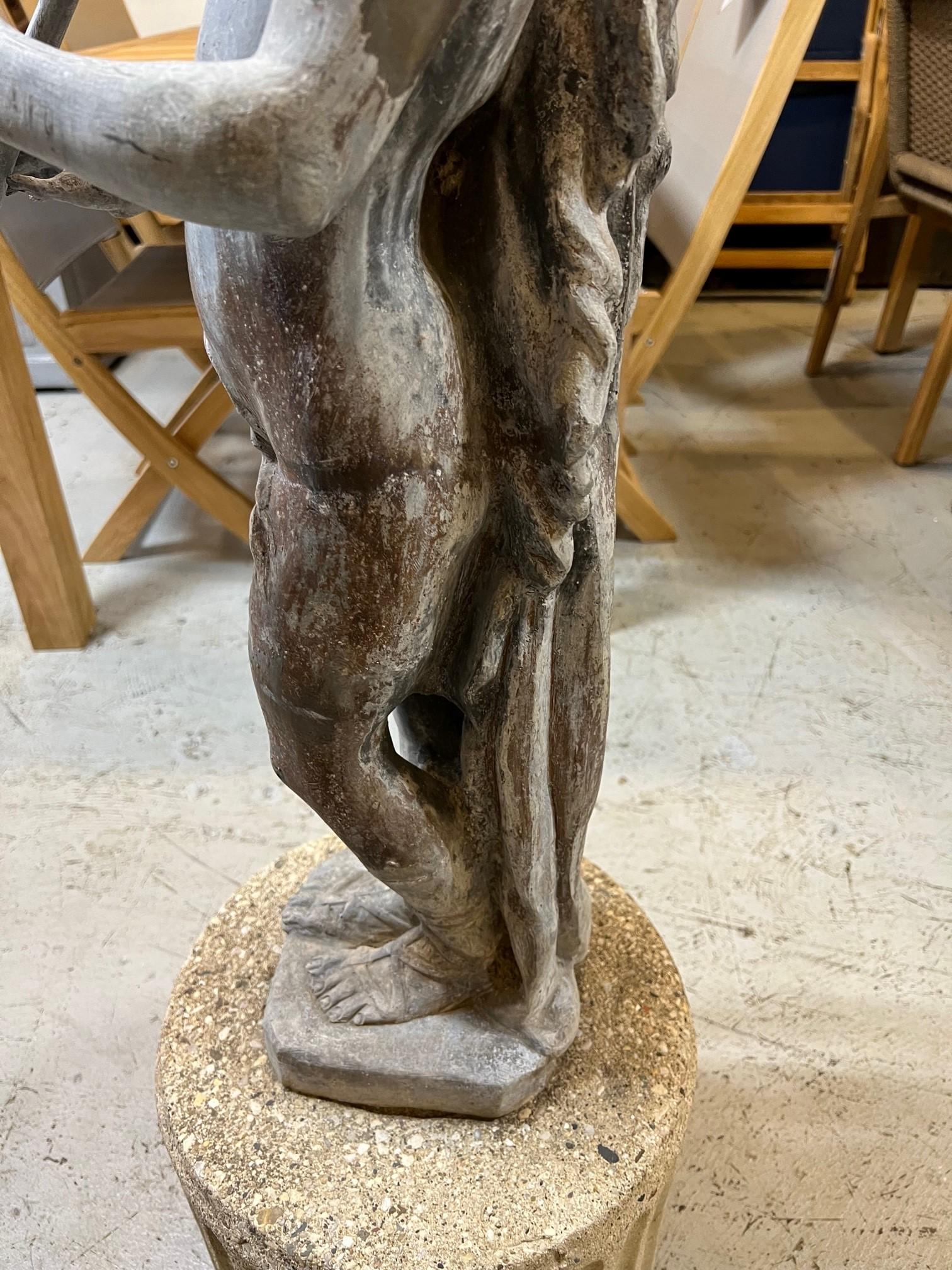 Vintage Lead Figural Statue of Musical Pan with Flutes on a Stone Pedestal 2