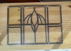 Vintage Leaded Glass Window Panel with Geometric Floral Motif