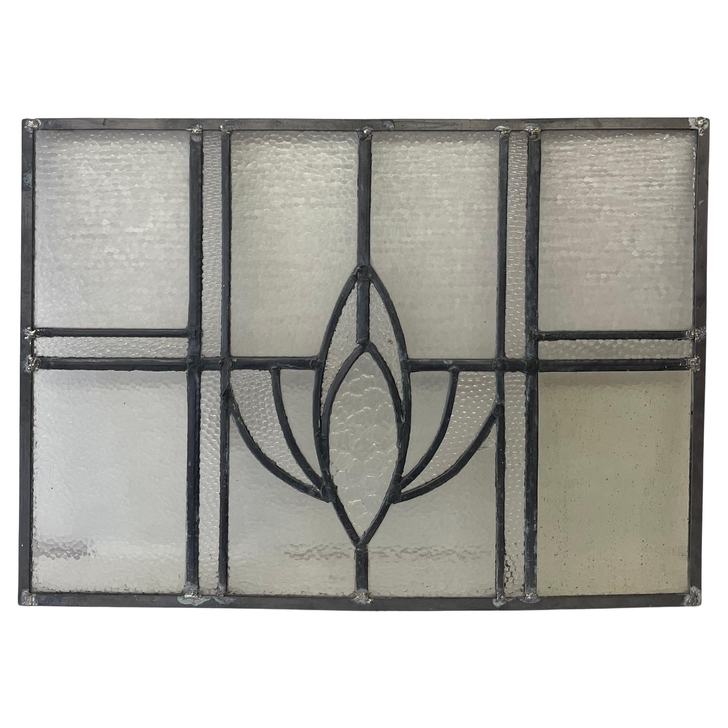 Vintage Leaded Glass Window Panel with Geometric Floral Motif For Sale
