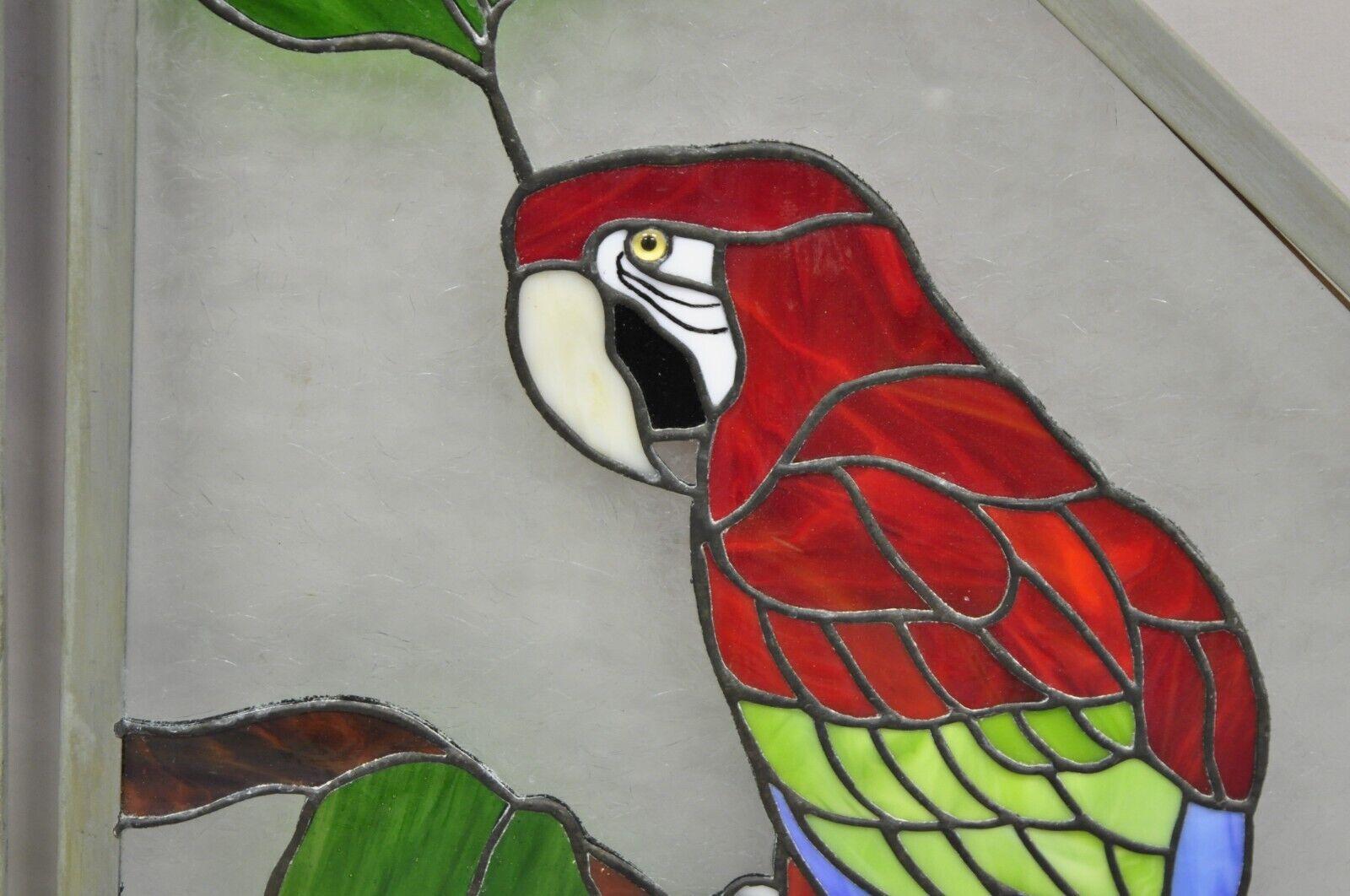 Vintage Leaded Stained Glass Red and Blue Parrot Bird Window Suncatcher - a Pair For Sale 2