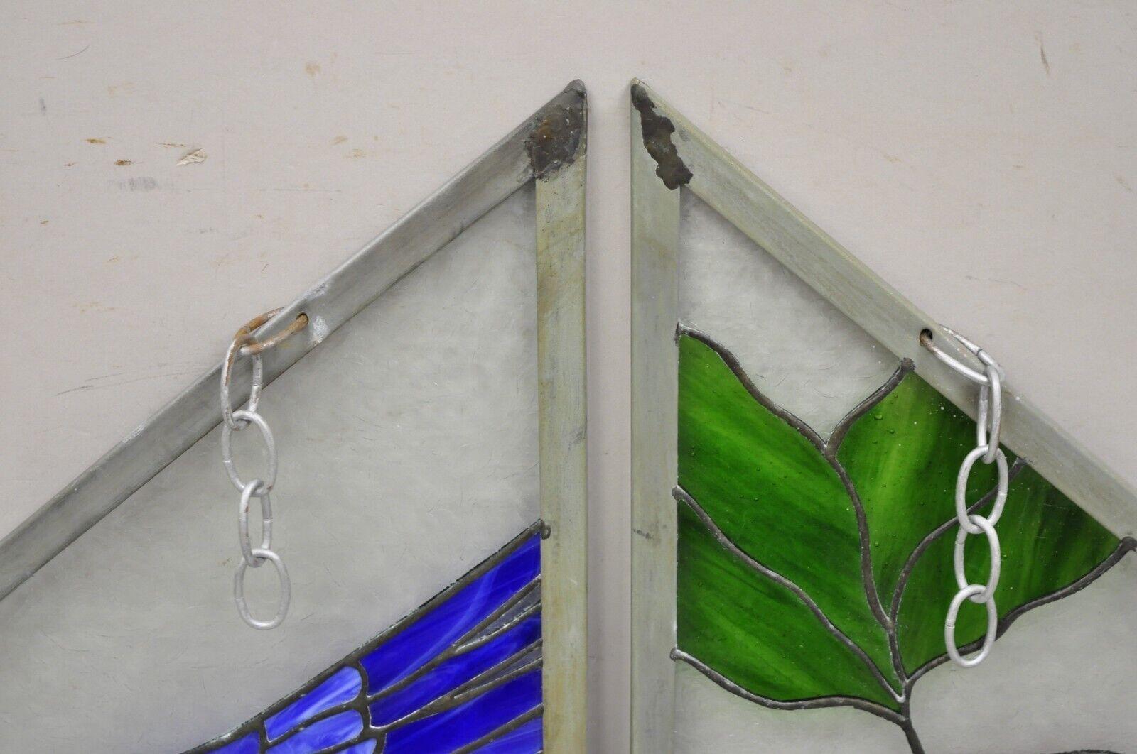 Vintage Leaded Stained Glass Red and Blue Parrot Bird Window Suncatcher - a Pair For Sale 4