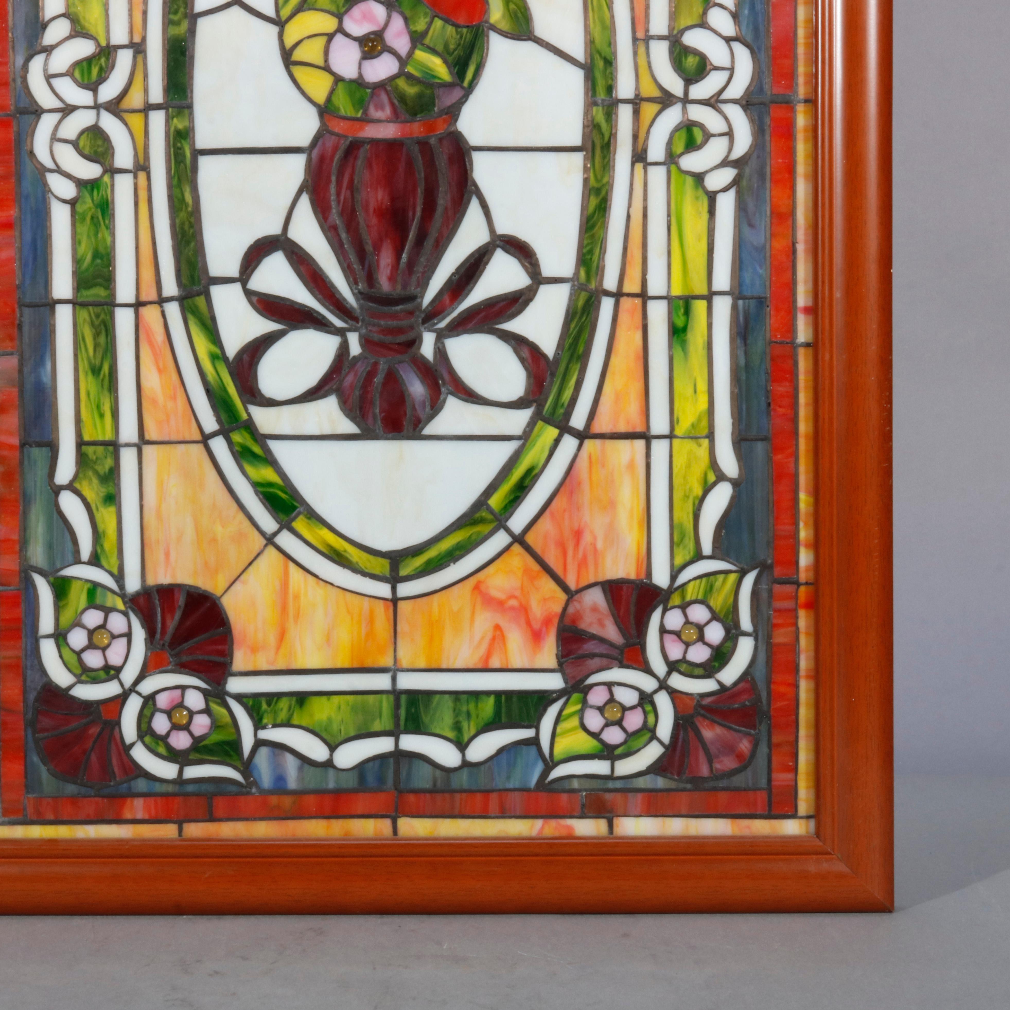 Vintage Leaded Stained & Slag Glass Window, Floral Bouquet, 20th Century 2