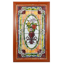Vintage Leaded Stained & Slag Glass Window, Floral Bouquet, 20th Century
