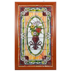 Vintage Leaded Stained & Slag Glass Window, Floral Bouquet, 20th Century