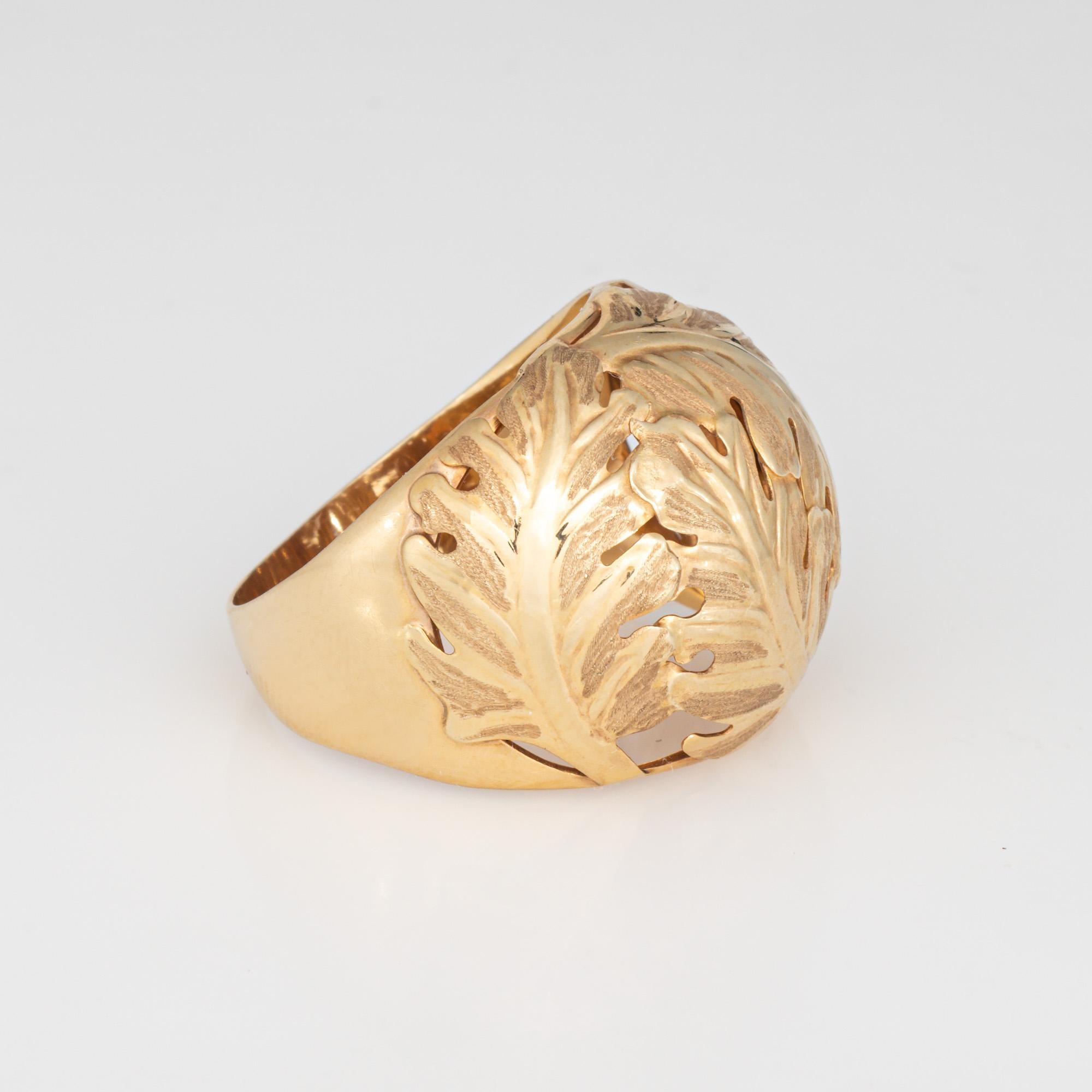 Vintage Leaf Dome Ring Sz 8 14k Gelbgold Cocktail Estate Fine Jewelry (Moderne)