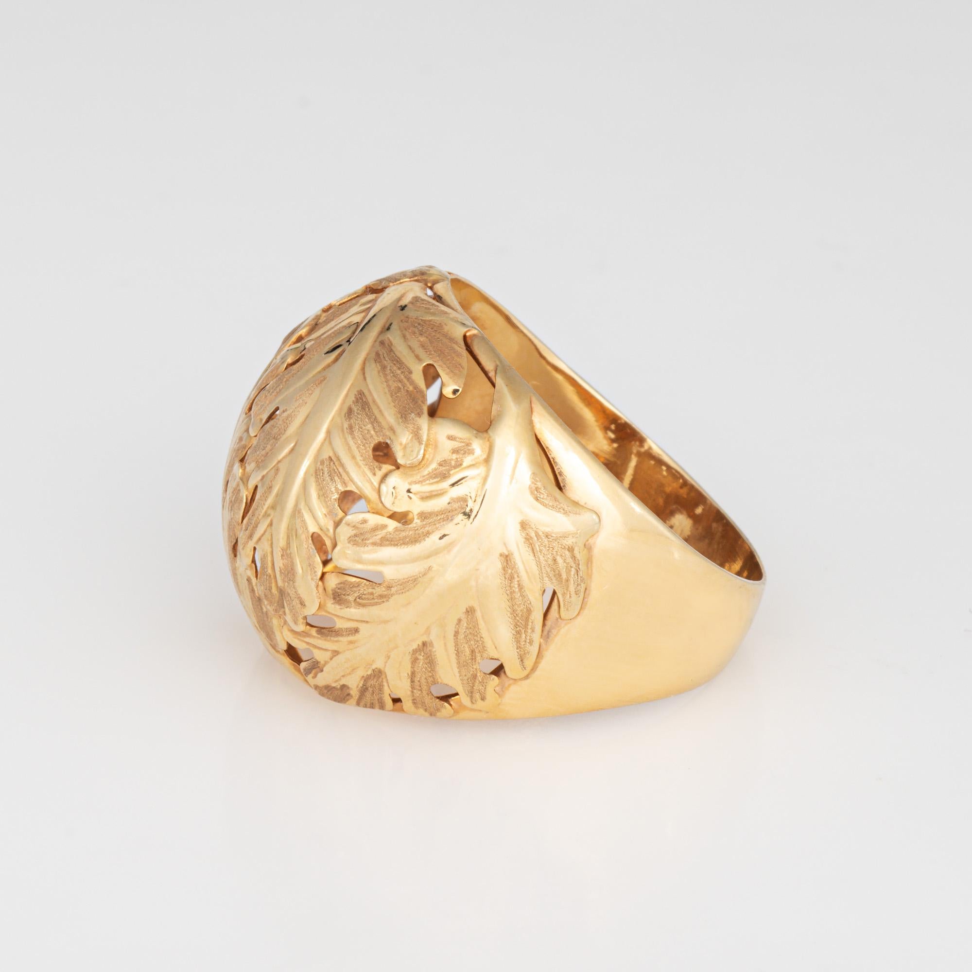Vintage Leaf Dome Ring Sz 8 14k Gelbgold Cocktail Estate Fine Jewelry im Zustand „Gut“ in Torrance, CA