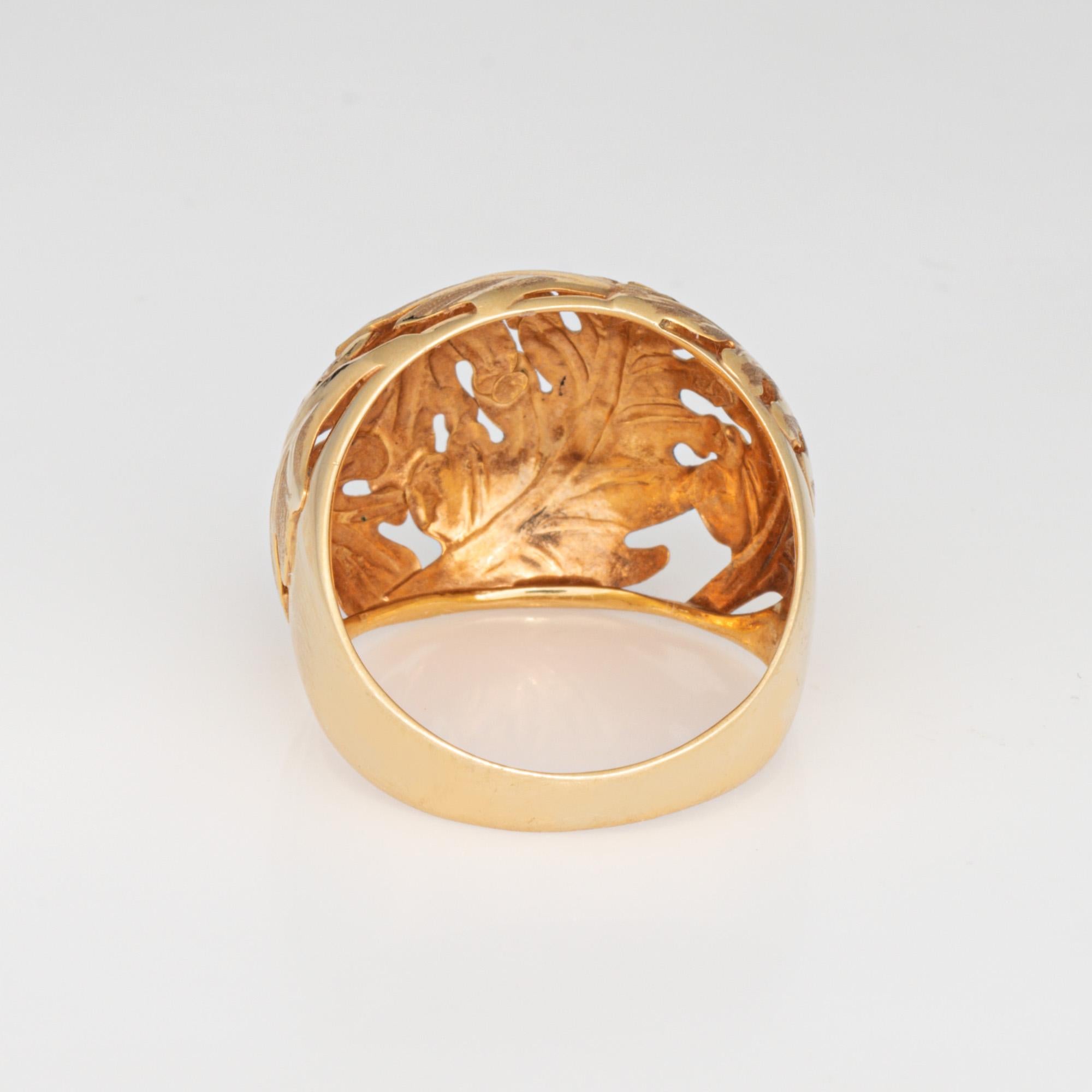 Vintage Leaf Dome Ring Sz 8 14k Gelbgold Cocktail Estate Fine Jewelry Damen