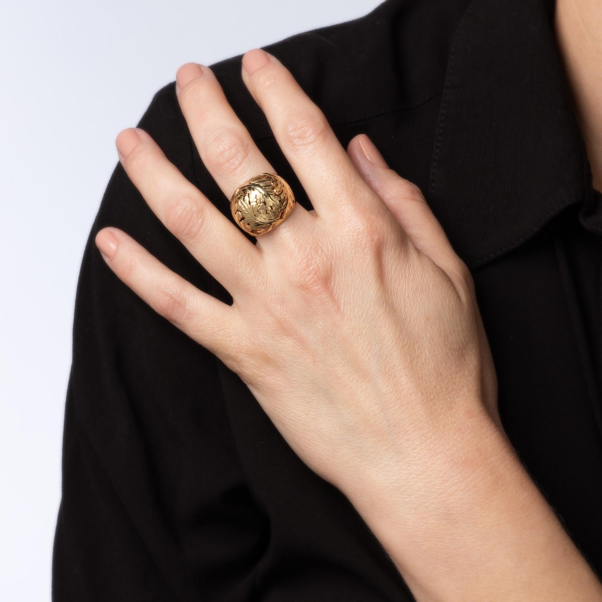 Vintage Leaf Dome Ring Sz 8 14k Gelbgold Cocktail Estate Fine Jewelry 1