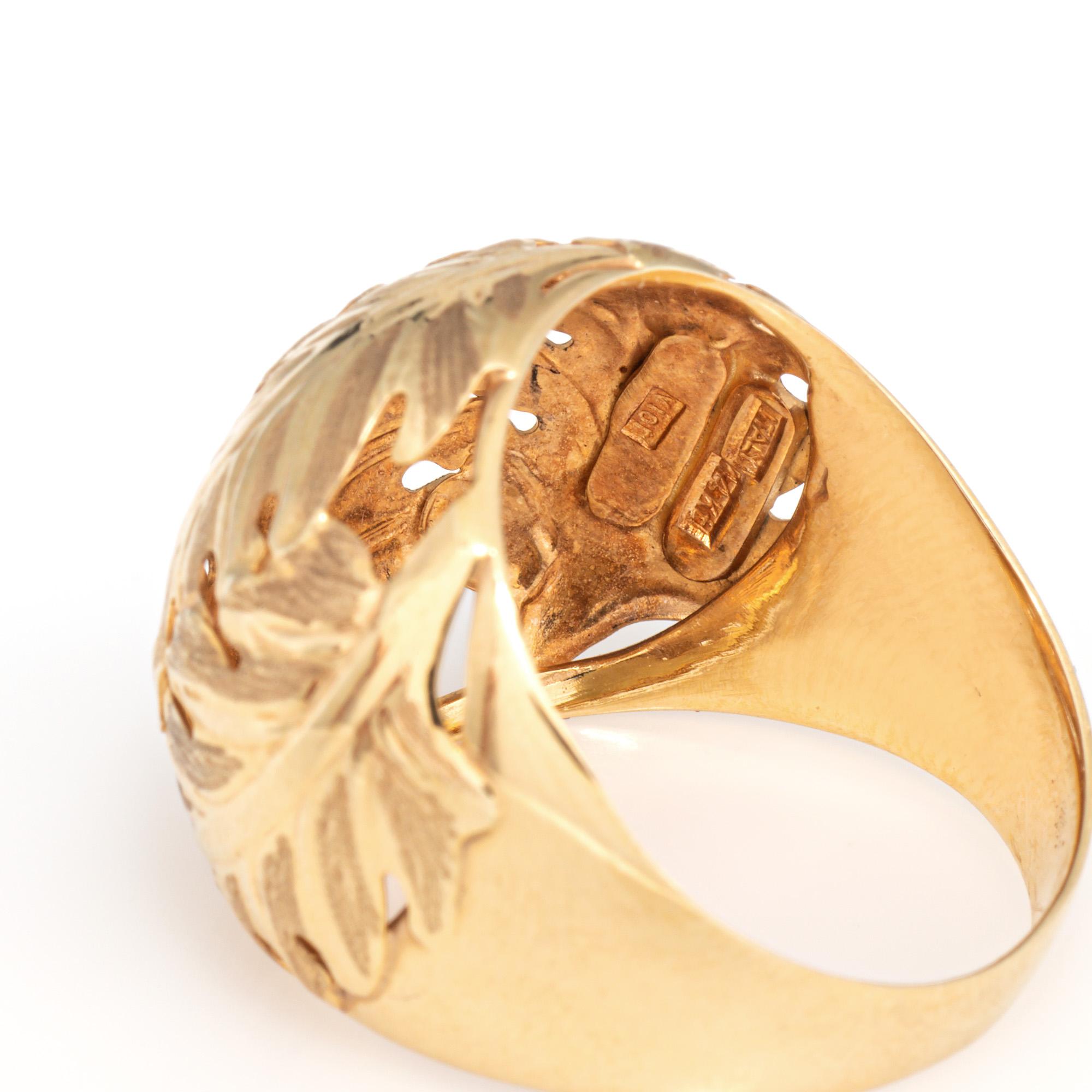 Vintage Leaf Dome Ring Sz 8 14k Gelbgold Cocktail Estate Fine Jewelry 2