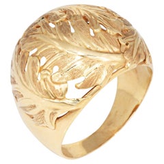 Vintage Leaf Dome Ring Sz 8 14k Yellow Gold Cocktail Estate Fine Jewelry