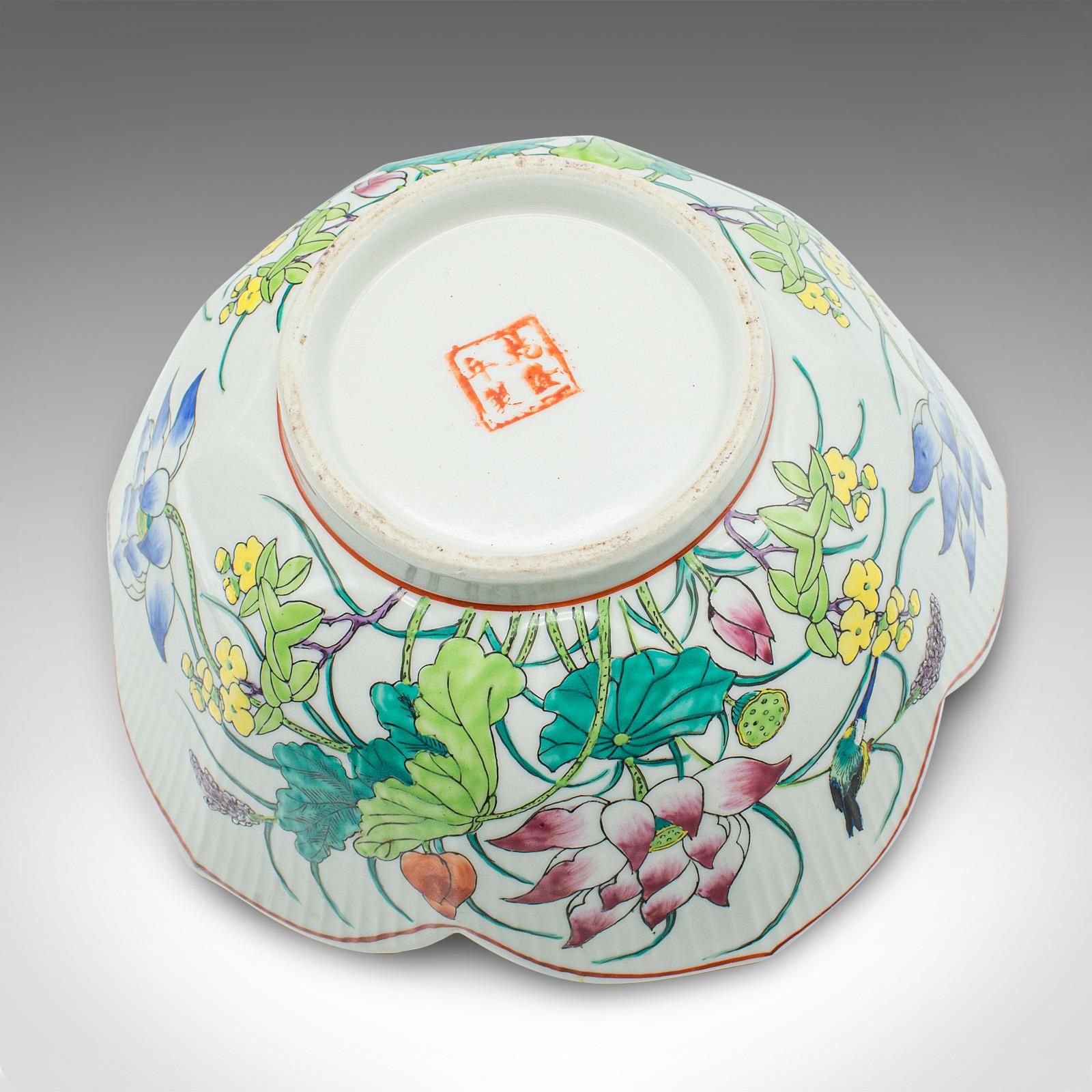 Vintage Leaf Form Fruit Bowl, Chinese, Ceramic, Dish, Lotus Flower, Art Deco For Sale 6