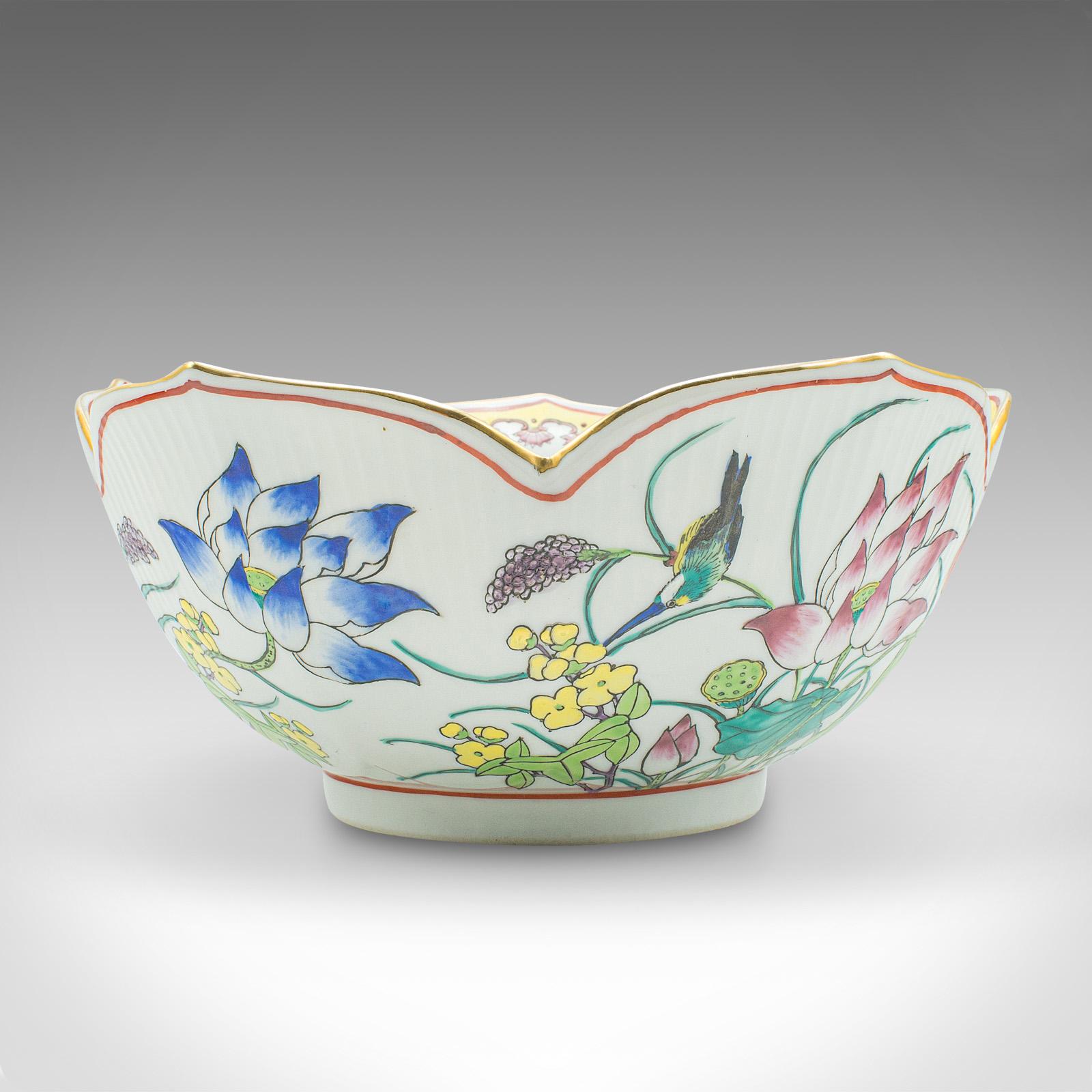 20th Century Vintage Leaf Form Fruit Bowl, Chinese, Ceramic, Dish, Lotus Flower, Art Deco For Sale