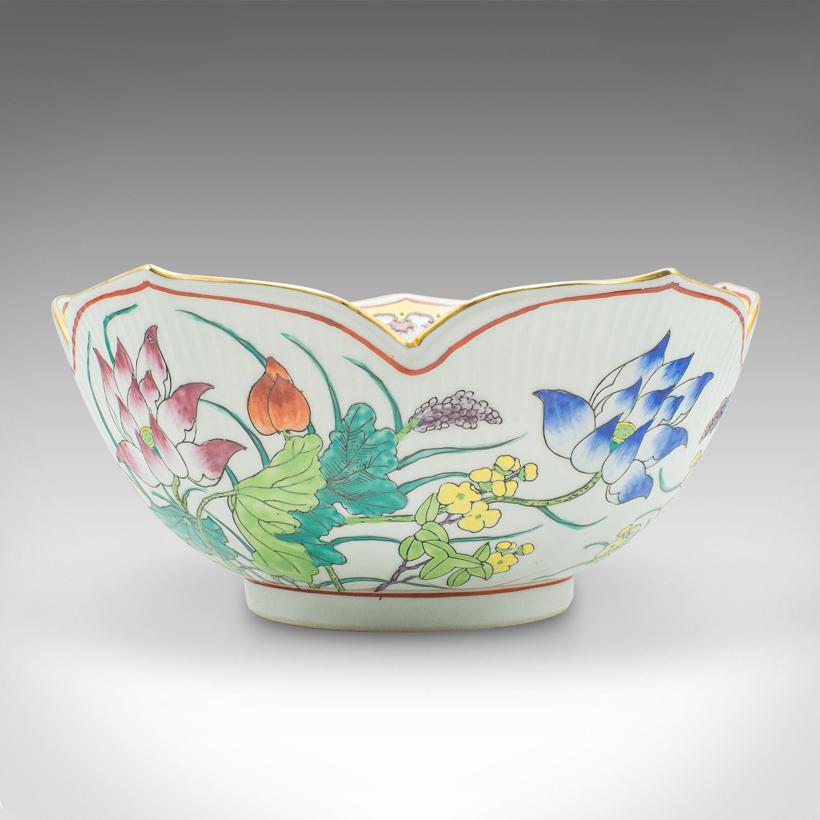 Vintage Leaf Form Fruit Bowl, Chinese, Ceramic, Dish, Lotus Flower, Art Deco For Sale 1