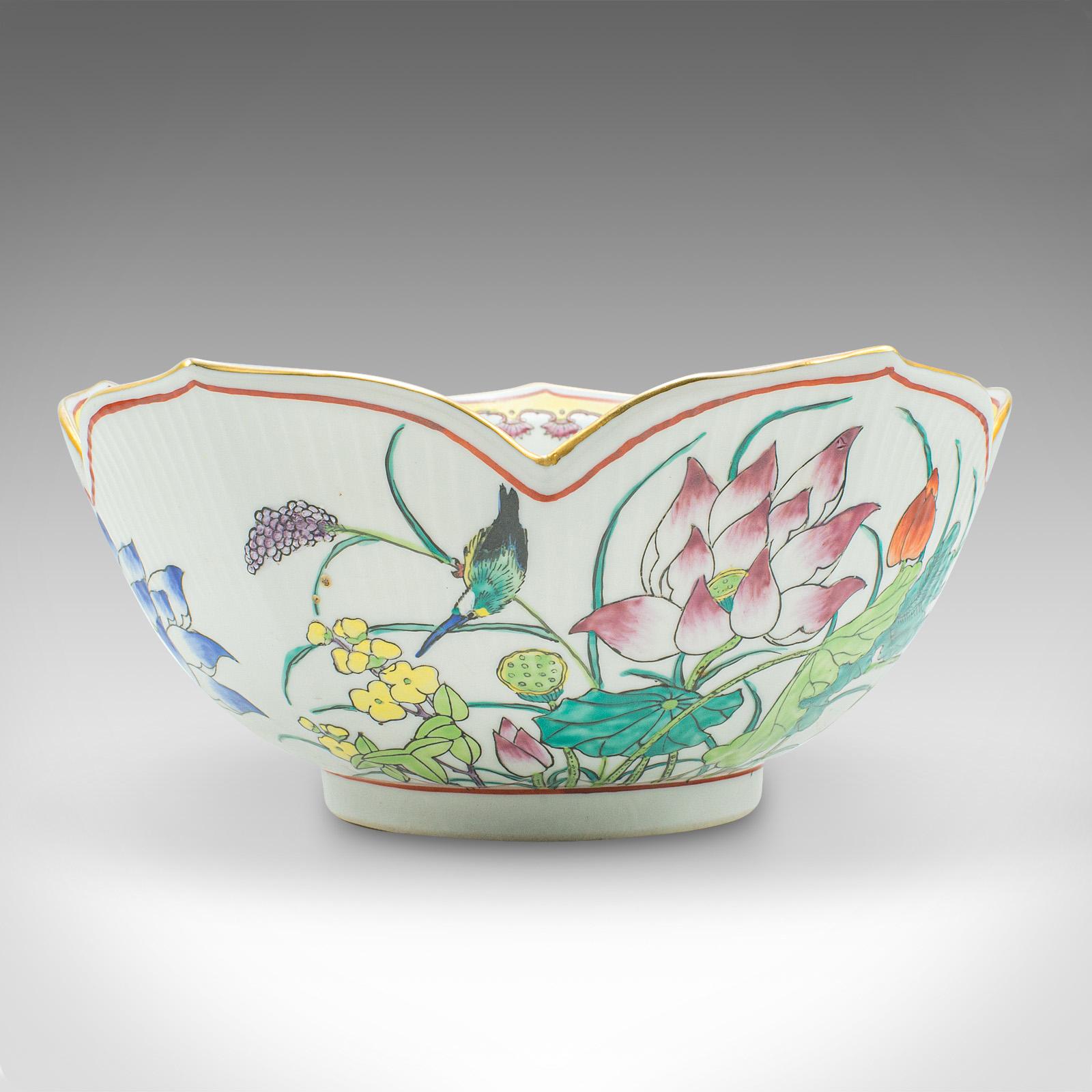 Vintage Leaf Form Fruit Bowl, Chinese, Ceramic, Dish, Lotus Flower, Art Deco For Sale 2