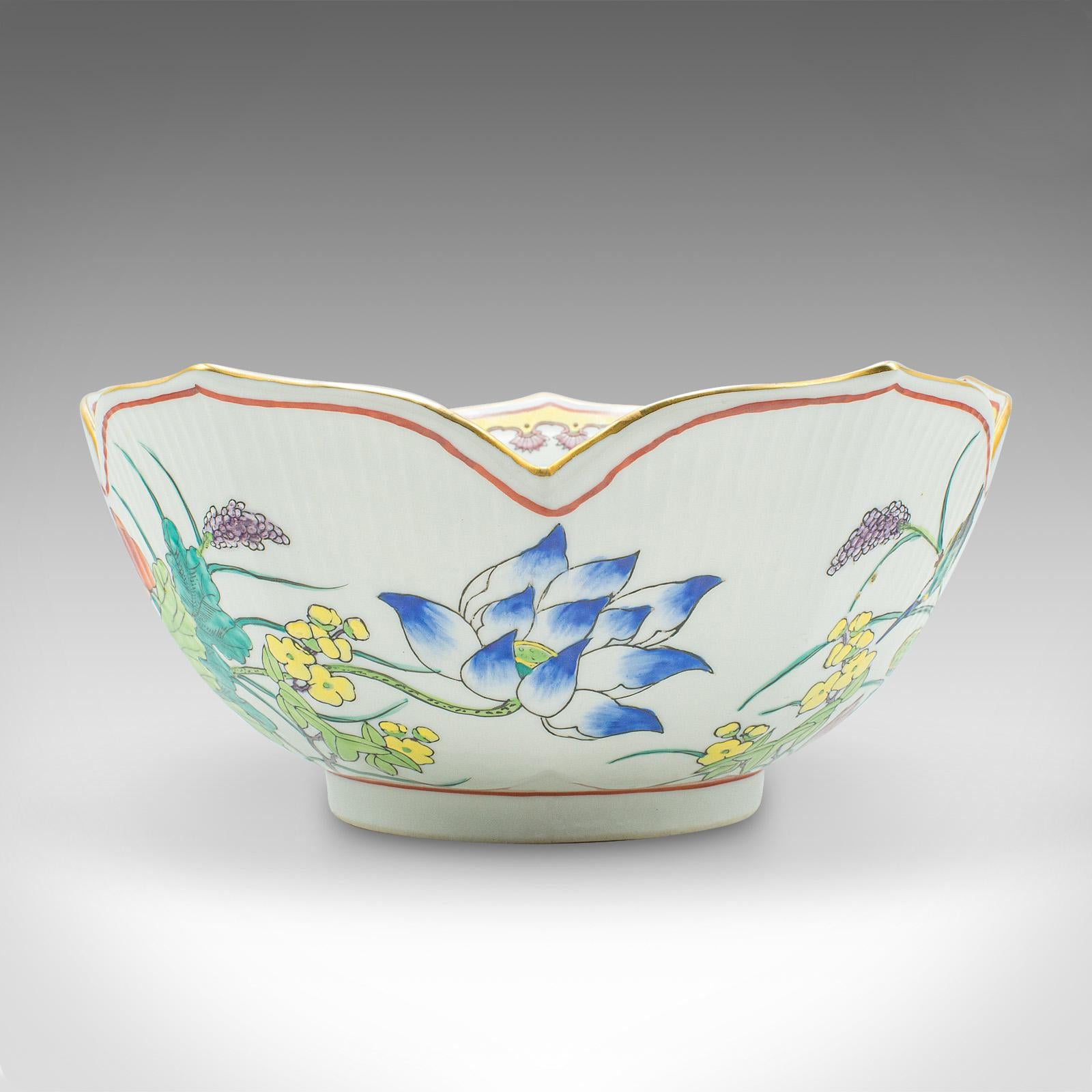 Vintage Leaf Form Fruit Bowl, Chinese, Ceramic, Dish, Lotus Flower, Art Deco For Sale 3
