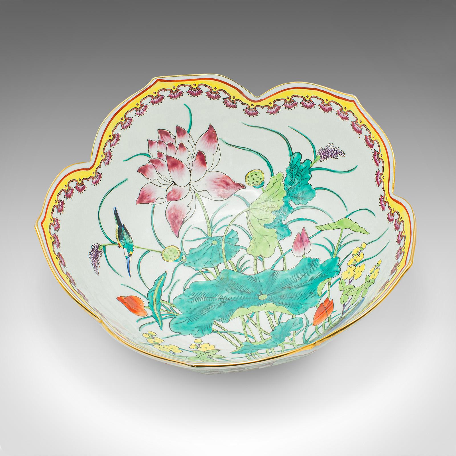 Vintage Leaf Form Fruit Bowl, Chinese, Ceramic, Dish, Lotus Flower, Art Deco For Sale 4