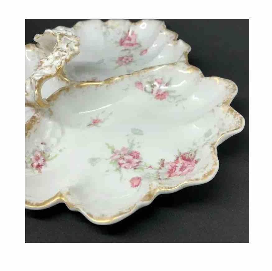 French Vintage Leaf Form Porcelain Compote Gillant Verdon, France For Sale