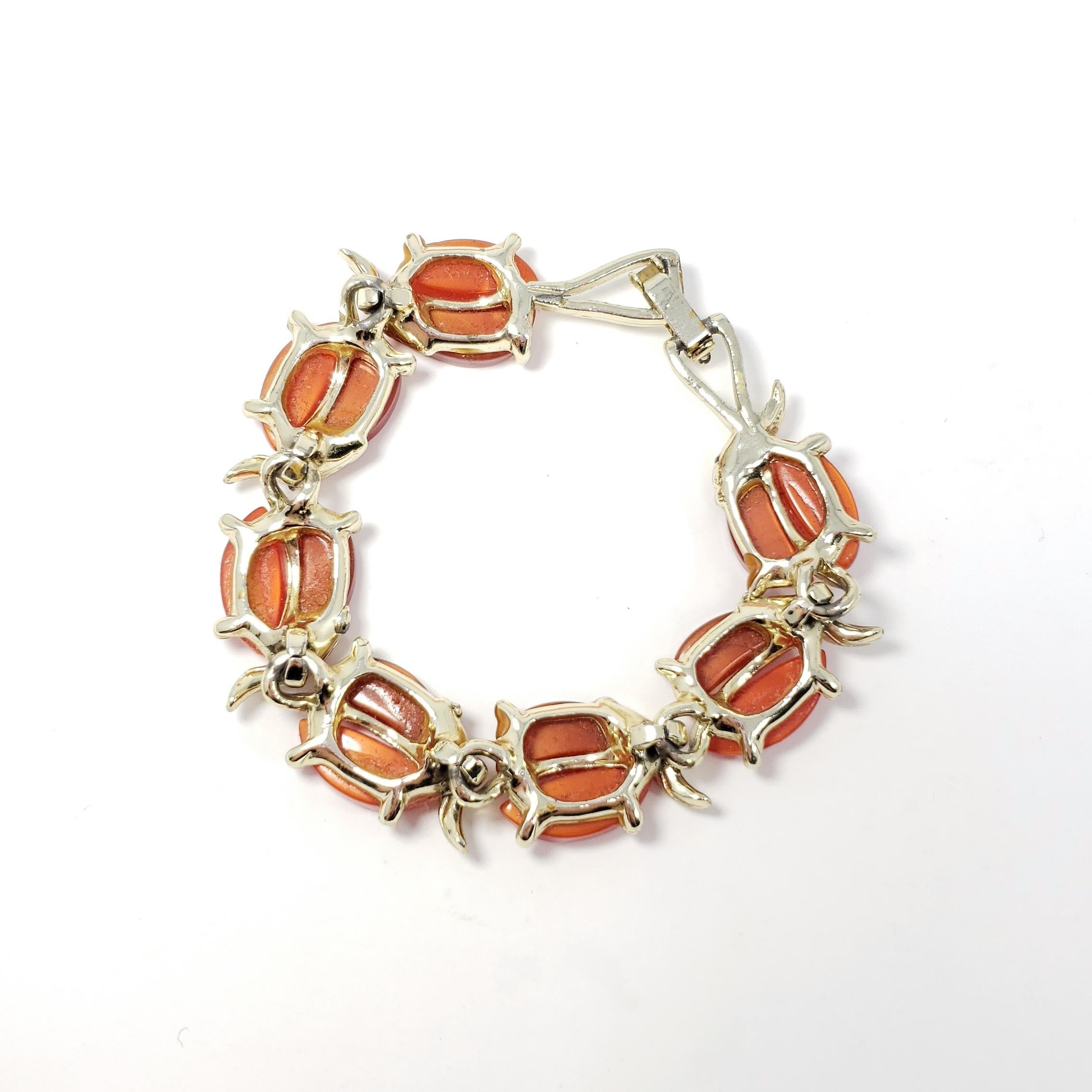 Retro Vintage Leaf Motif Link Bracelet in Gold, Amber Crystals For Sale
