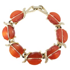 Vintage Leaf Motif Link Bracelet in Gold, Amber Crystals