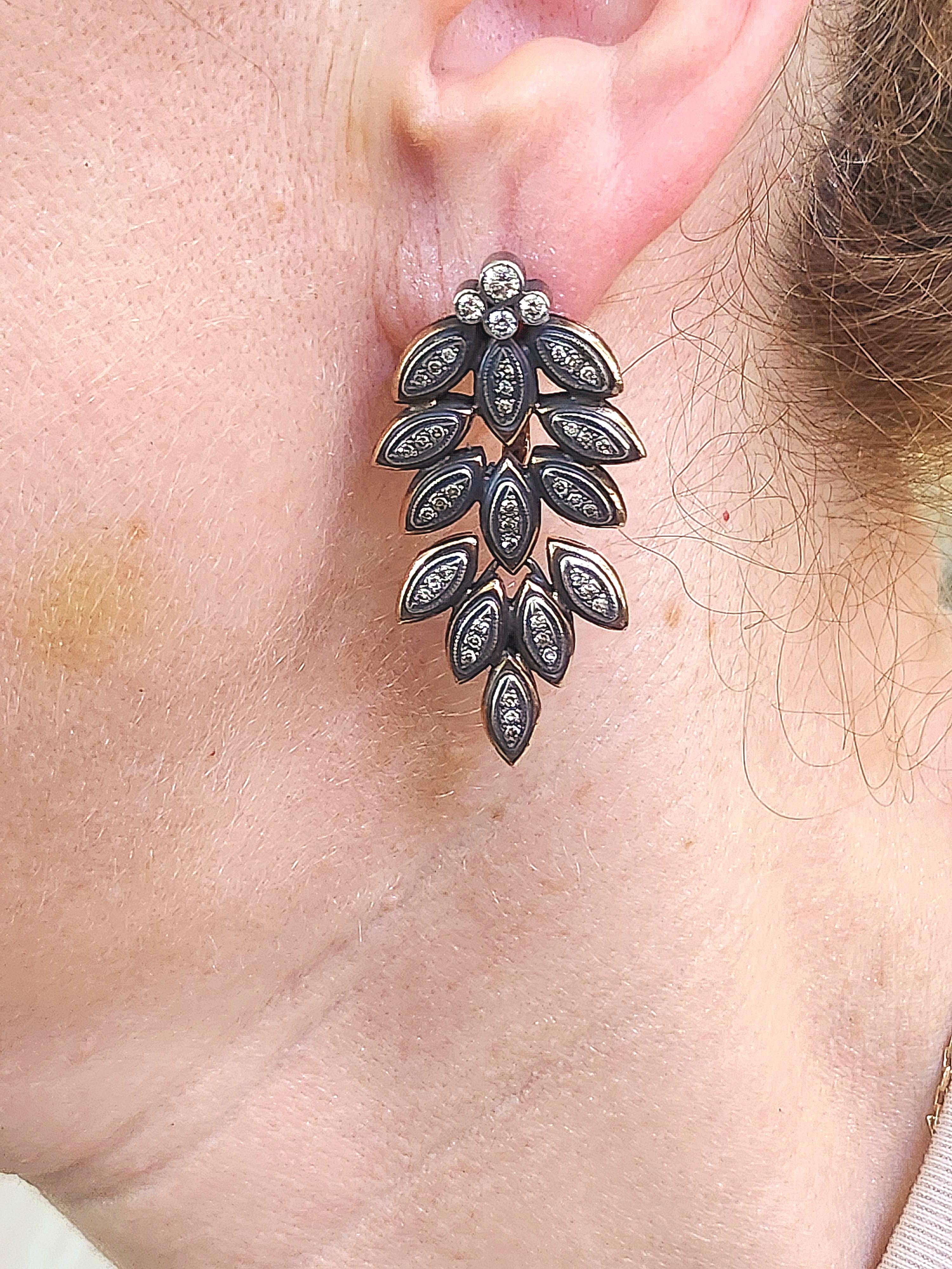 Vintage Leaf Old Cut Diamant-Ohrringe im Zustand „Gut“ im Angebot in Cairo, EG