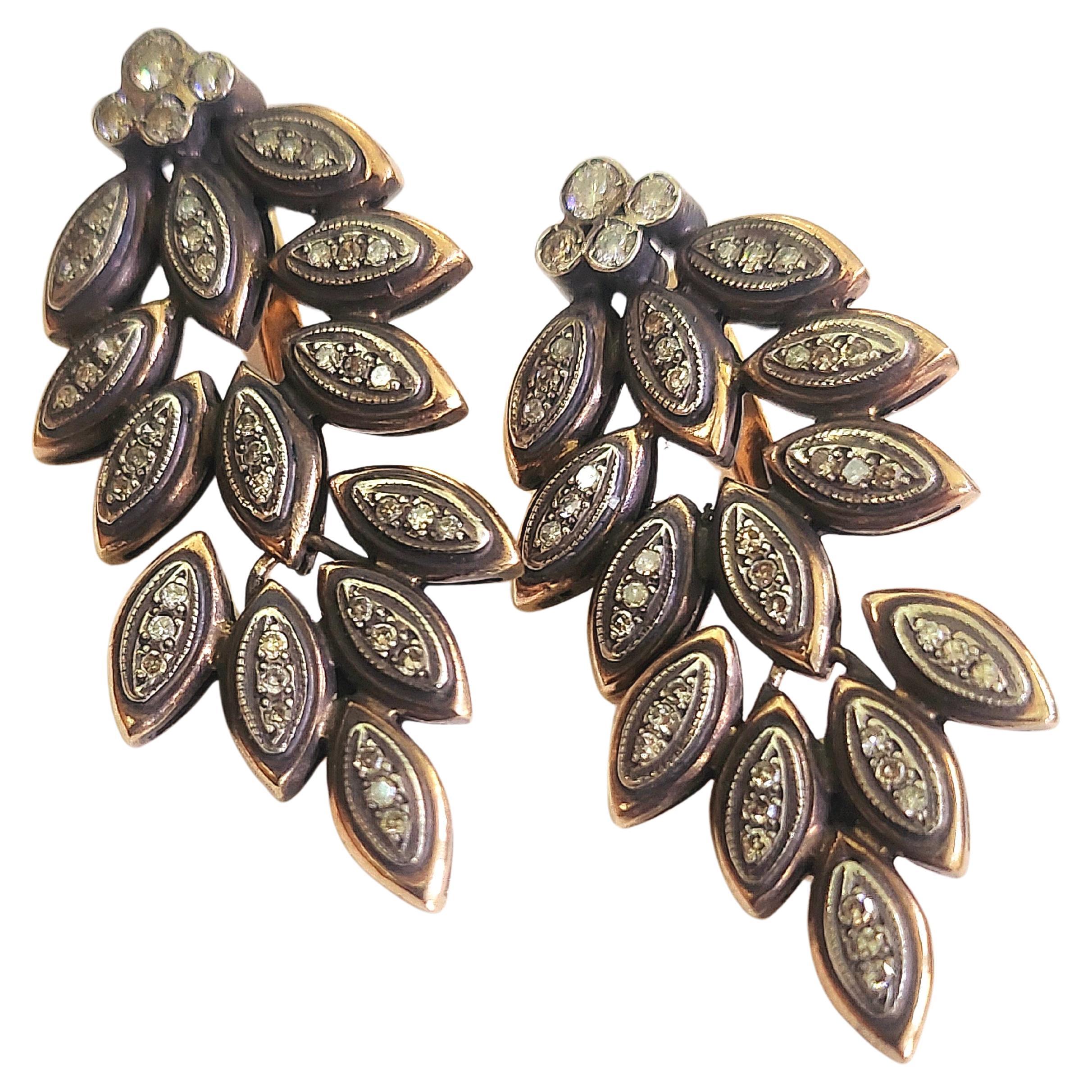 Vintage Leaf Old Cut Diamant-Ohrringe im Angebot