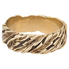 Vintage Leaf Pattern Ring 14k Yellow Gold Eternity Wedding Band Jewelry