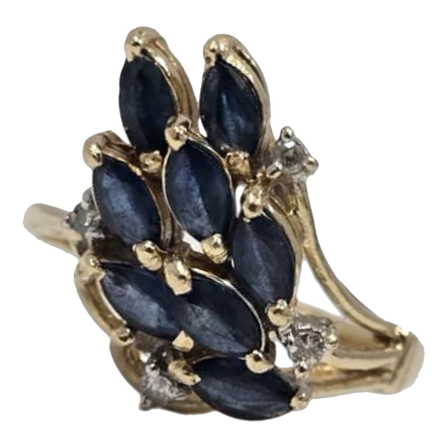 Vintage Leaf-Spray Sapphire
Diamond Ring 1.65ctw 14K Gold