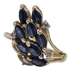 Vintage Leaf-Spray Sapphire 
Diamond Ring 1.65ctw 14K Gold