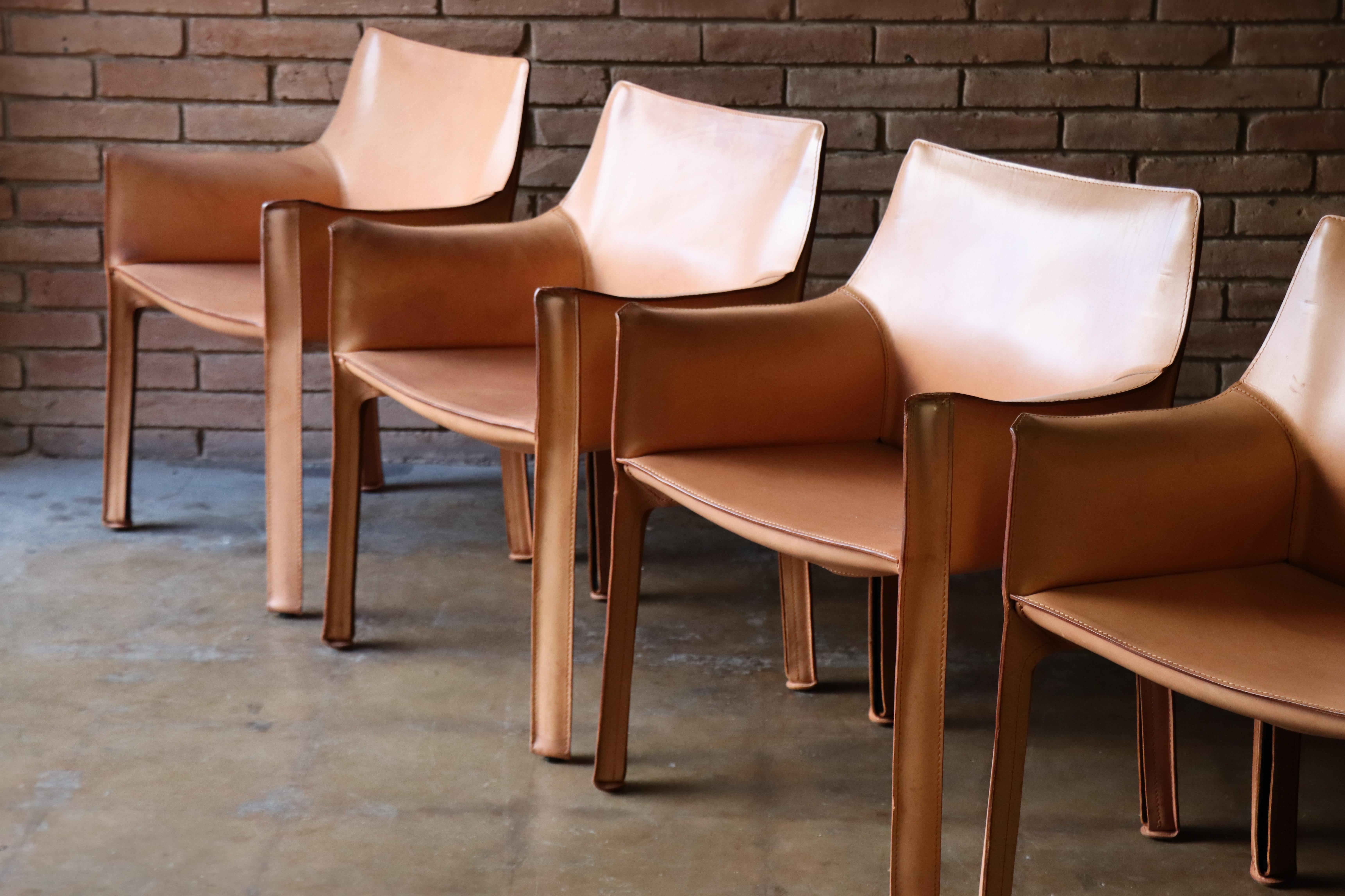 Vintage Leather 413 ‘Cab’ Chairs by Mario Bellini, Model 413, Cassina, 1970s 3