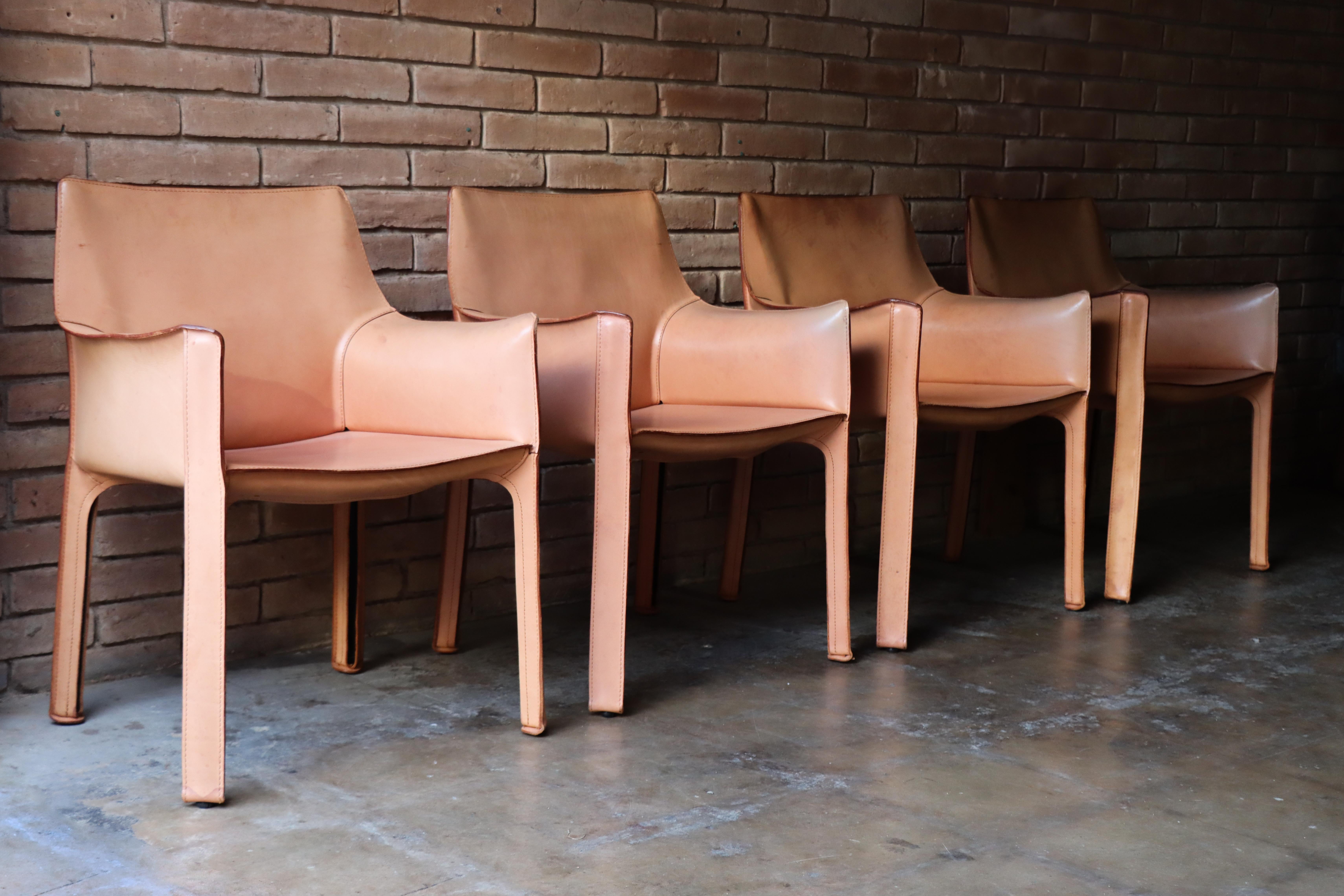 Vintage Leather 413 ‘Cab’ Chairs by Mario Bellini, Model 413, Cassina, 1970s 6