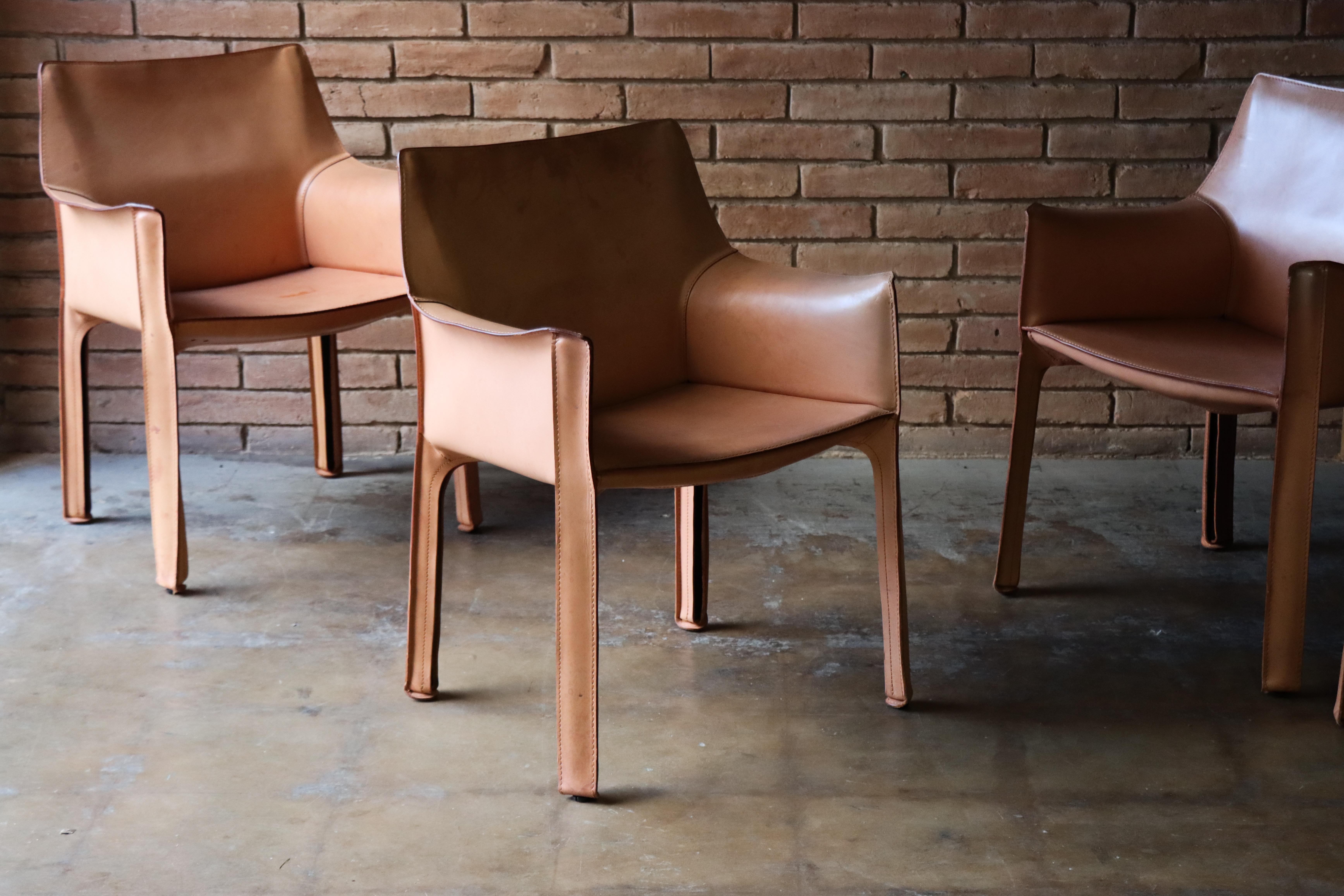 Vintage Leather 413 ‘Cab’ Chairs by Mario Bellini, Model 413, Cassina, 1970s 7