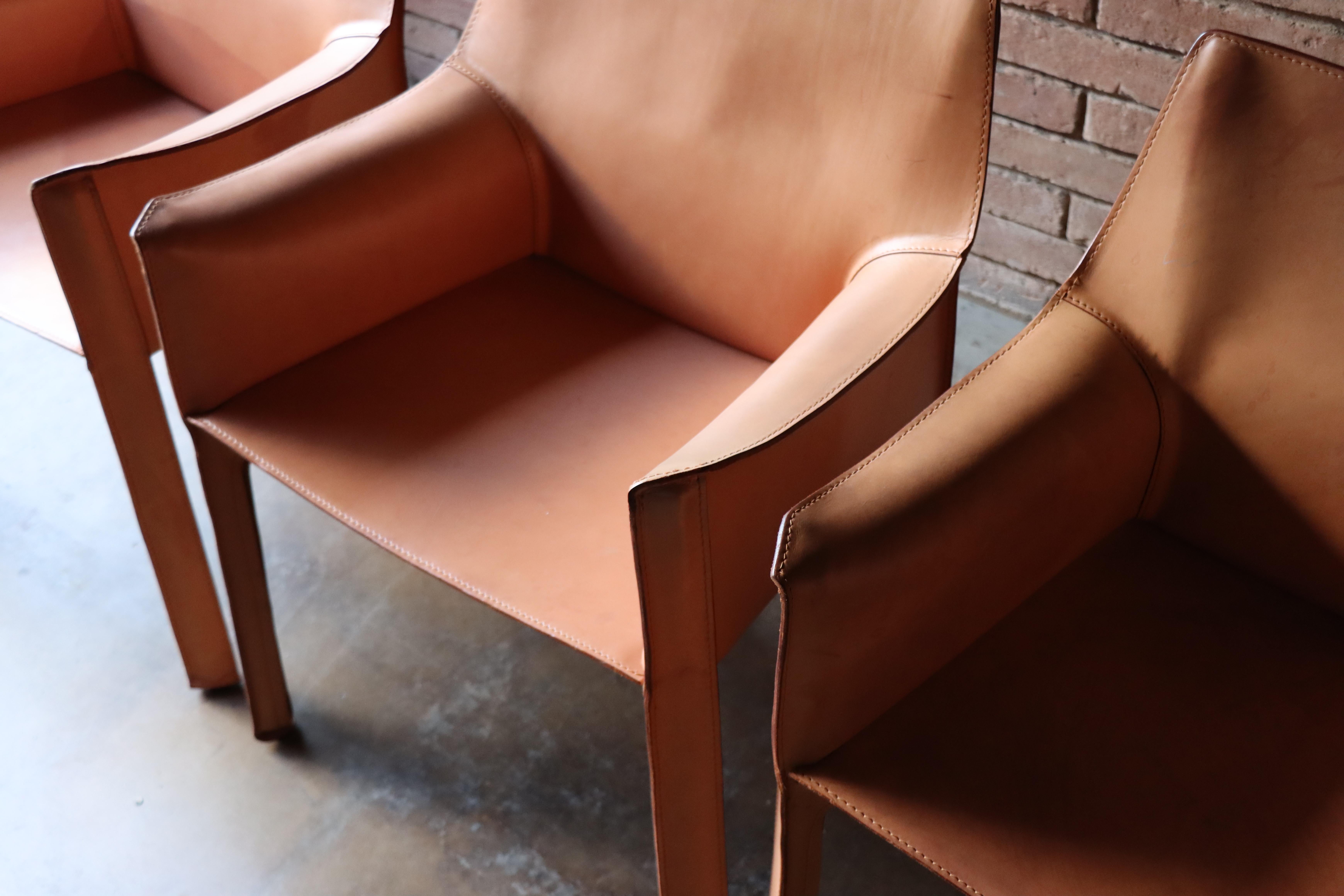 Vintage Leather 413 ‘Cab’ Chairs by Mario Bellini, Model 413, Cassina, 1970s 8