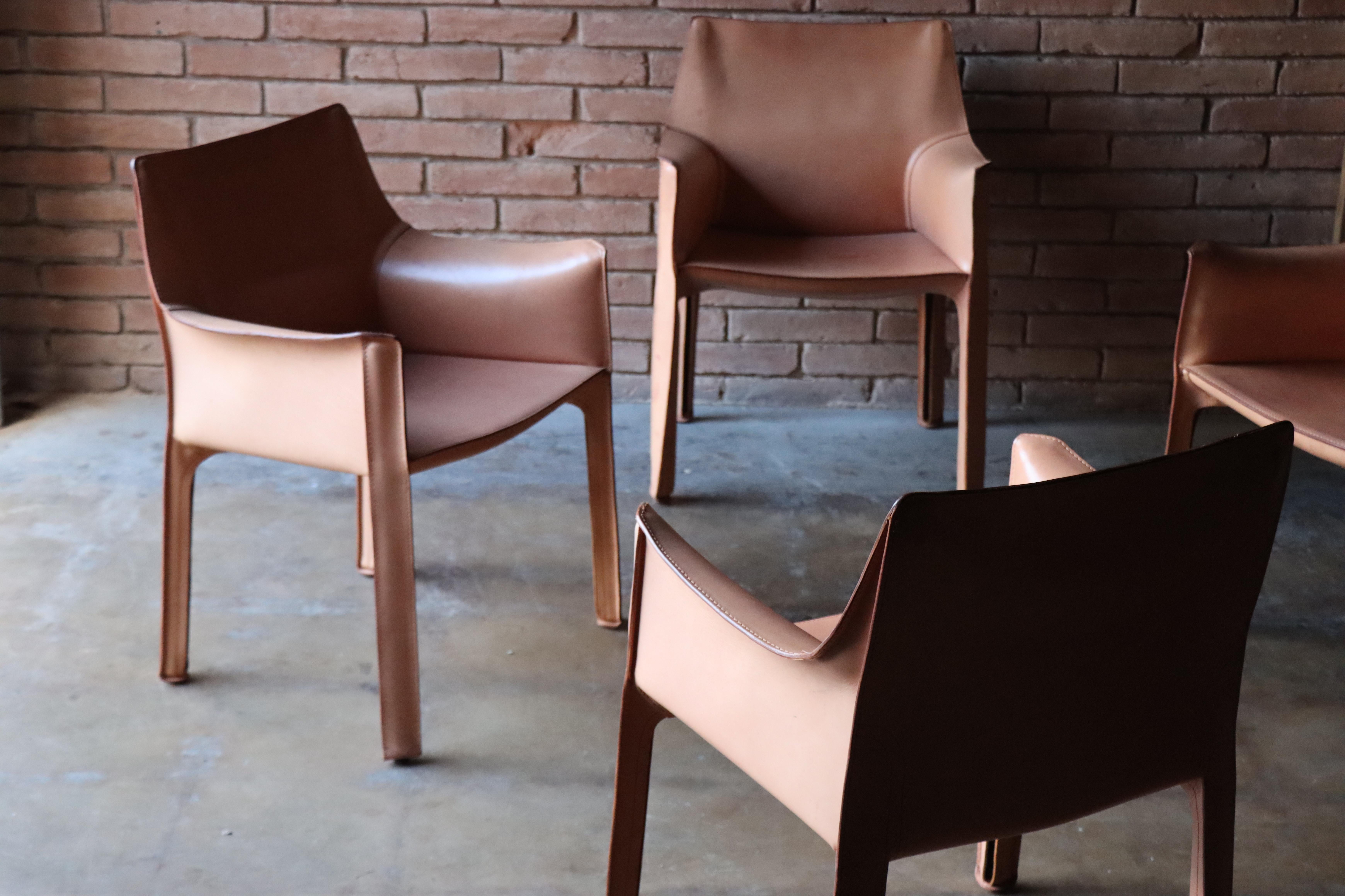 Vintage Leather 413 ‘Cab’ Chairs by Mario Bellini, Model 413, Cassina, 1970s 10