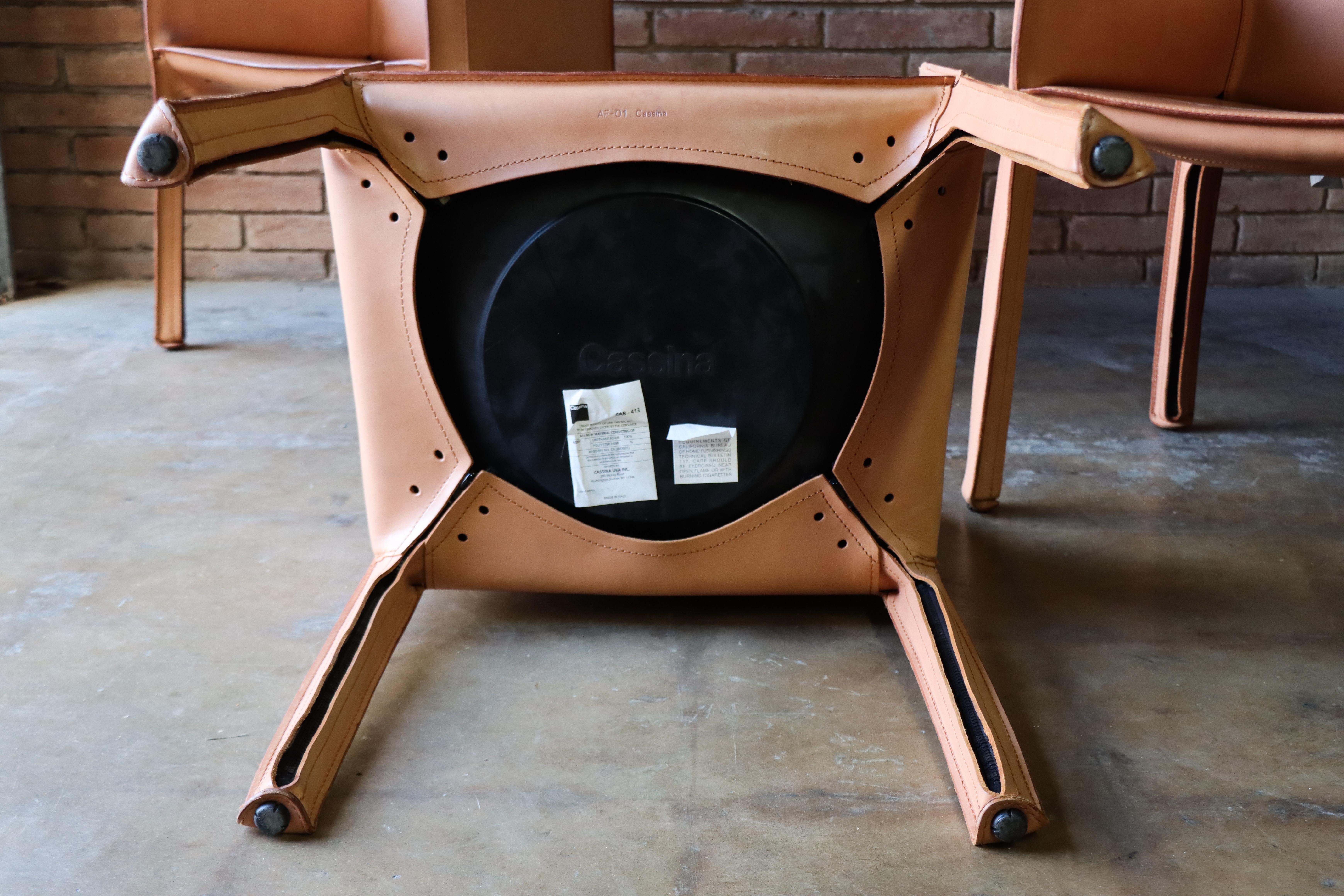 Vintage Leather 413 ‘Cab’ Chairs by Mario Bellini, Model 413, Cassina, 1970s 11