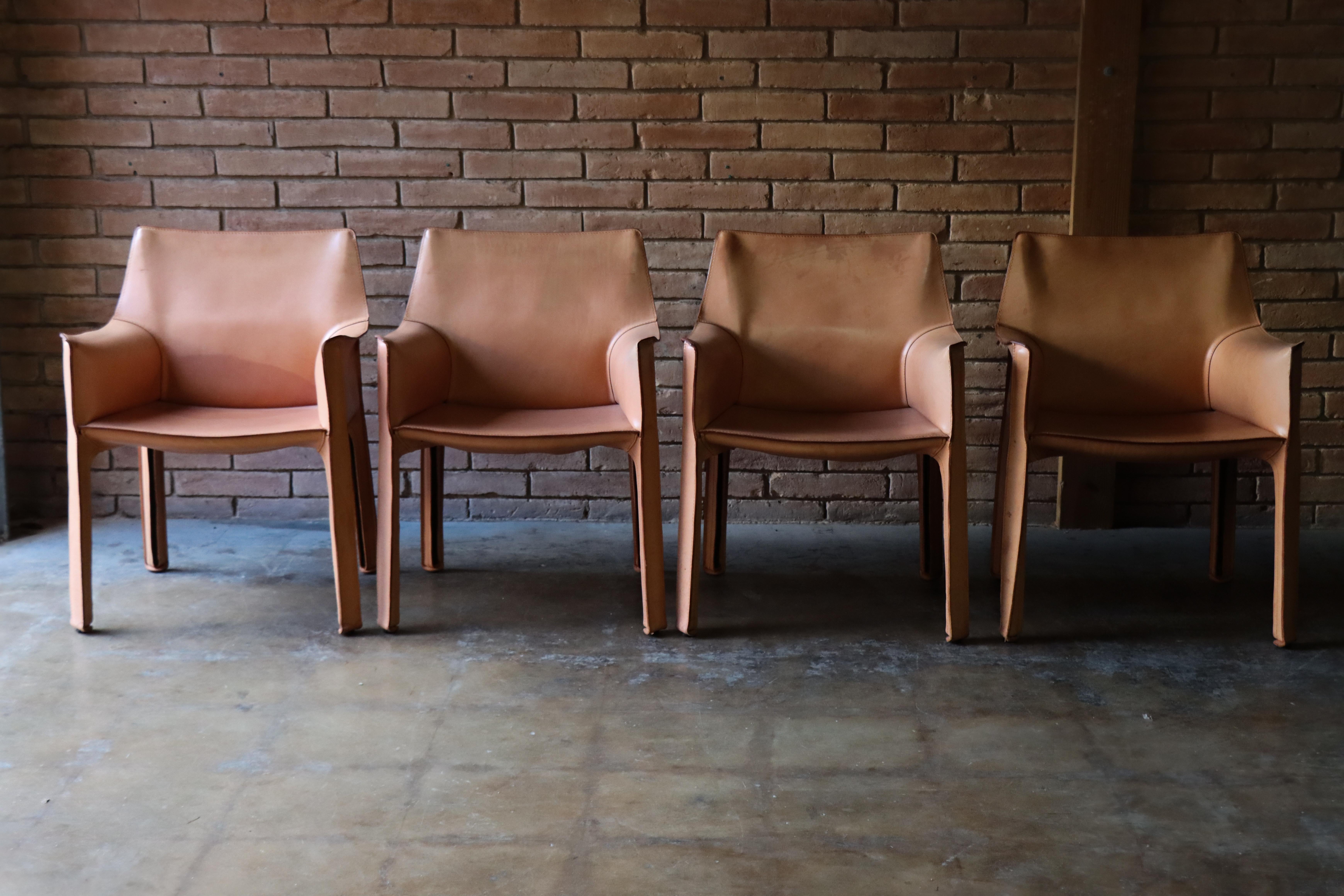 Mid-Century Modern Vintage Leather 413 ‘Cab’ Chairs by Mario Bellini, Model 413, Cassina, 1970s