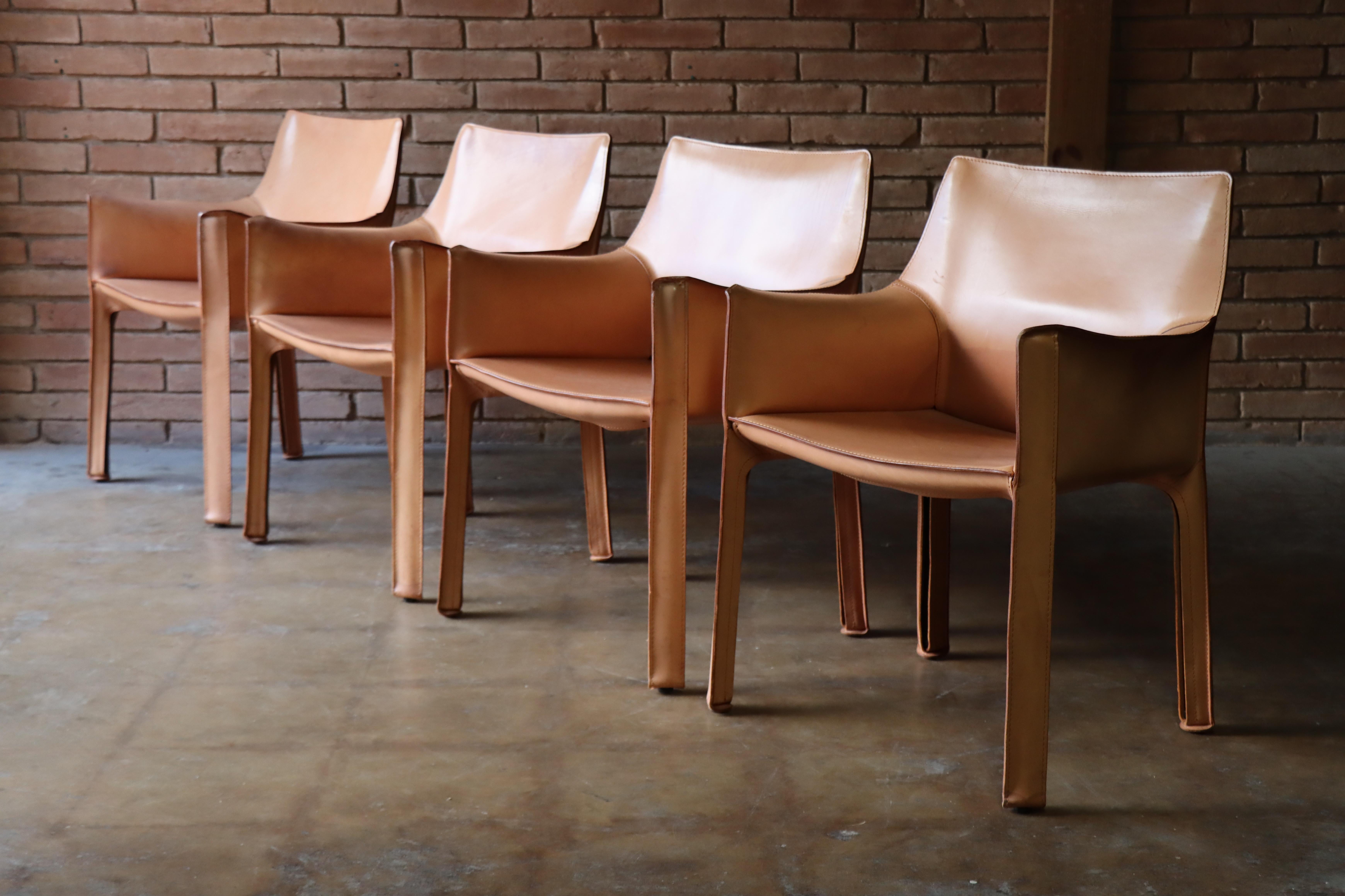 Italian Vintage Leather 413 ‘Cab’ Chairs by Mario Bellini, Model 413, Cassina, 1970s