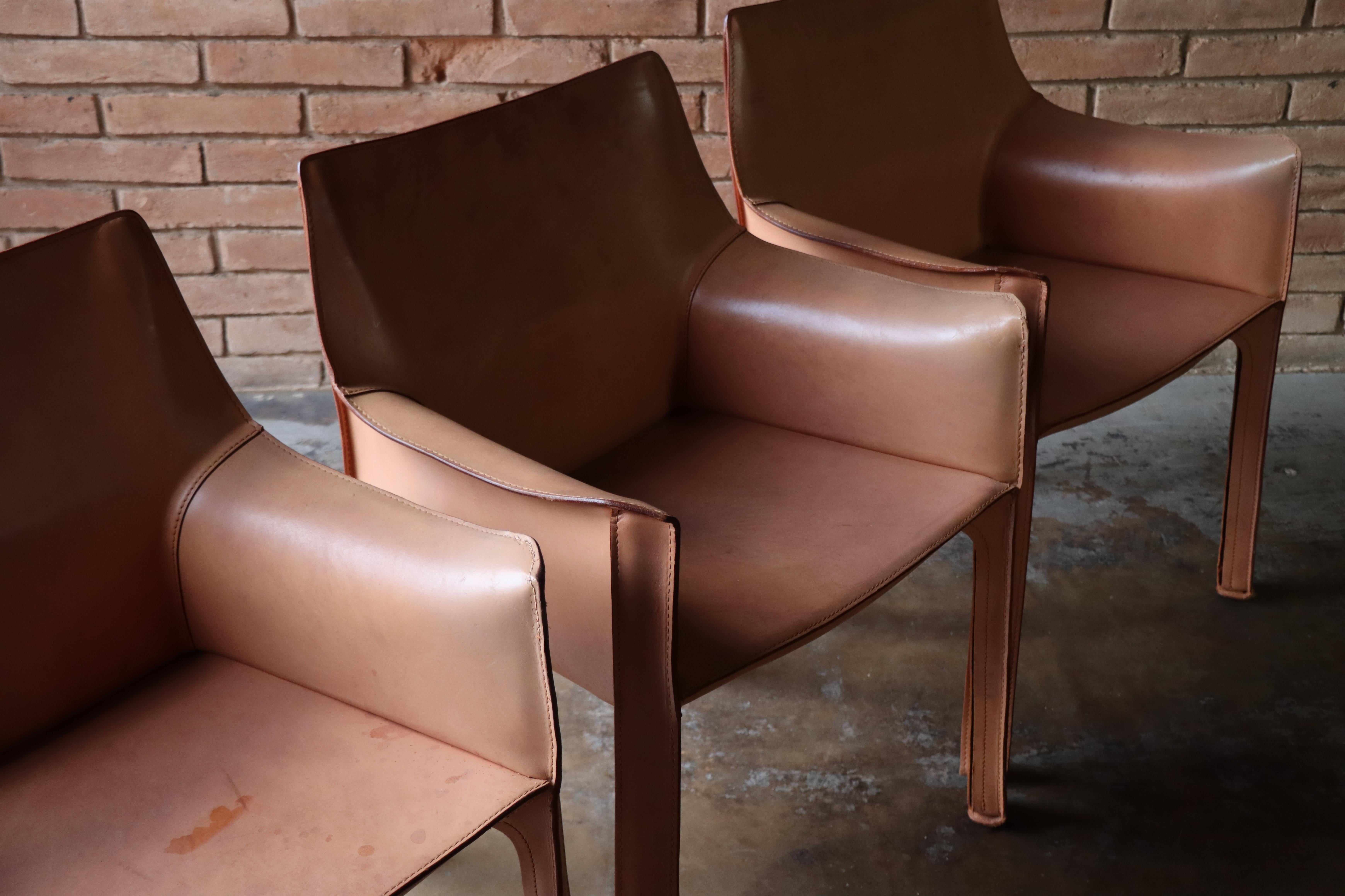 Hand-Crafted Vintage Leather 413 ‘Cab’ Chairs by Mario Bellini, Model 413, Cassina, 1970s