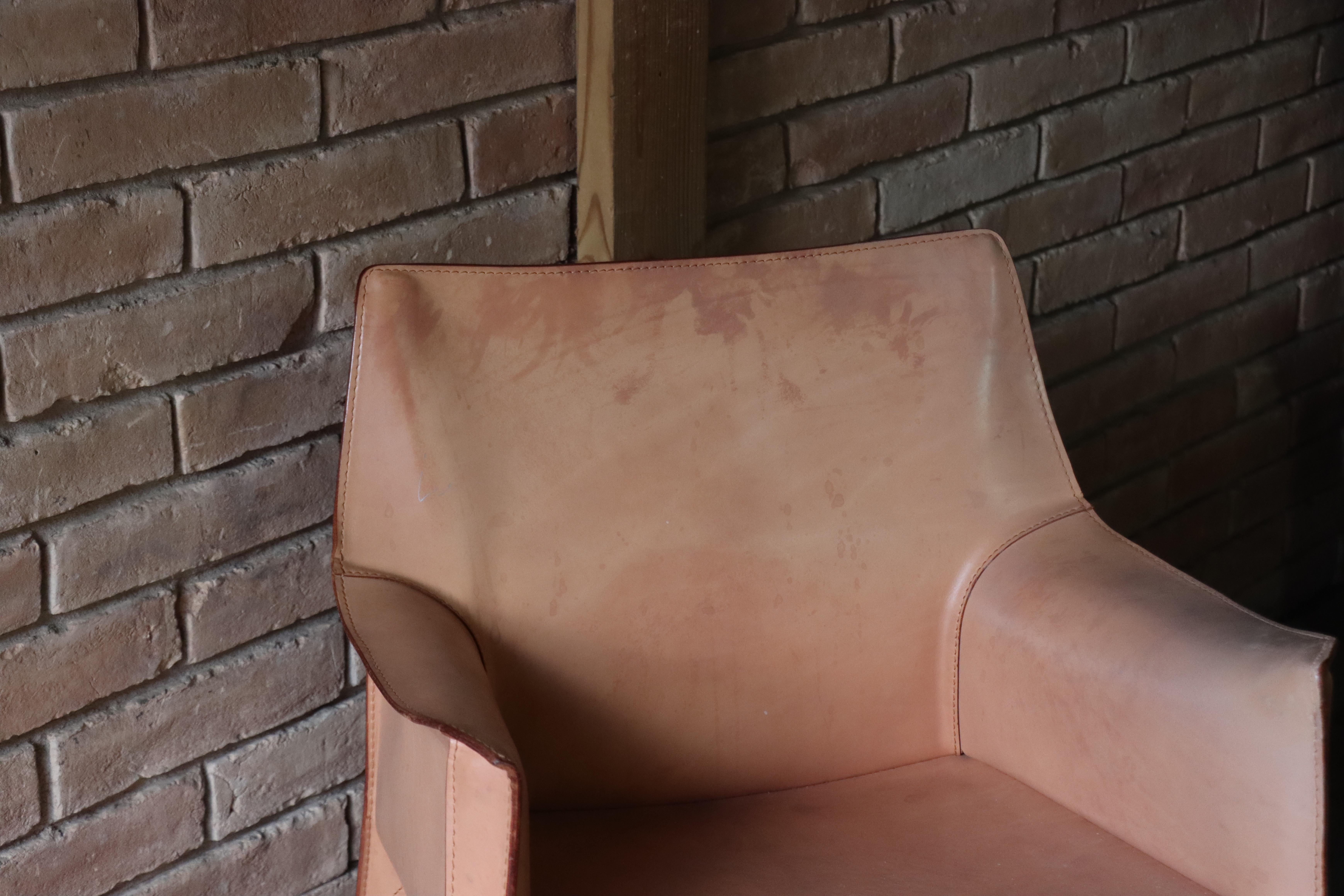 Vintage Leather 413 ‘Cab’ Chairs by Mario Bellini, Model 413, Cassina, 1970s In Good Condition In Round Rock, TX