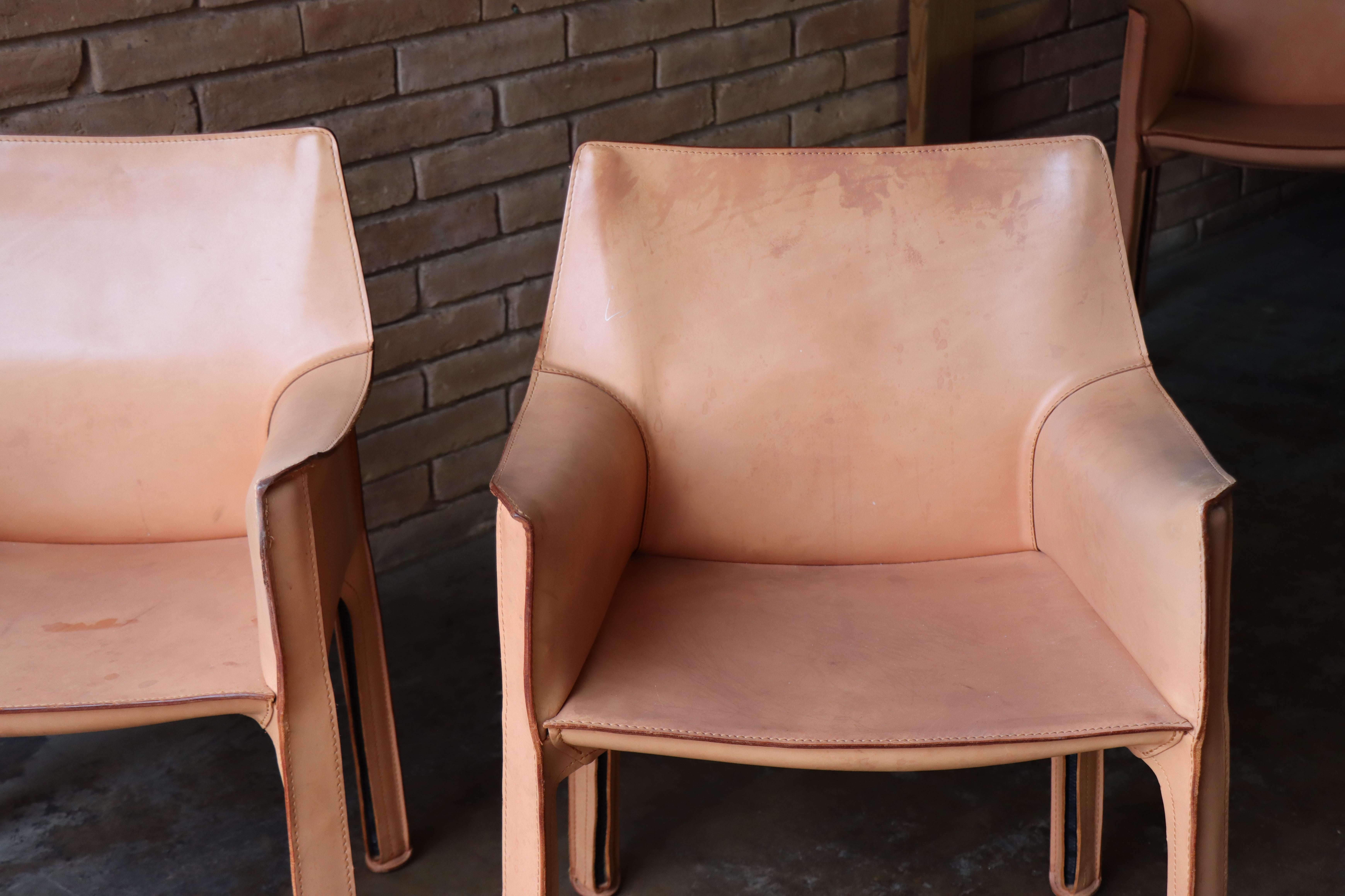 Late 20th Century Vintage Leather 413 ‘Cab’ Chairs by Mario Bellini, Model 413, Cassina, 1970s