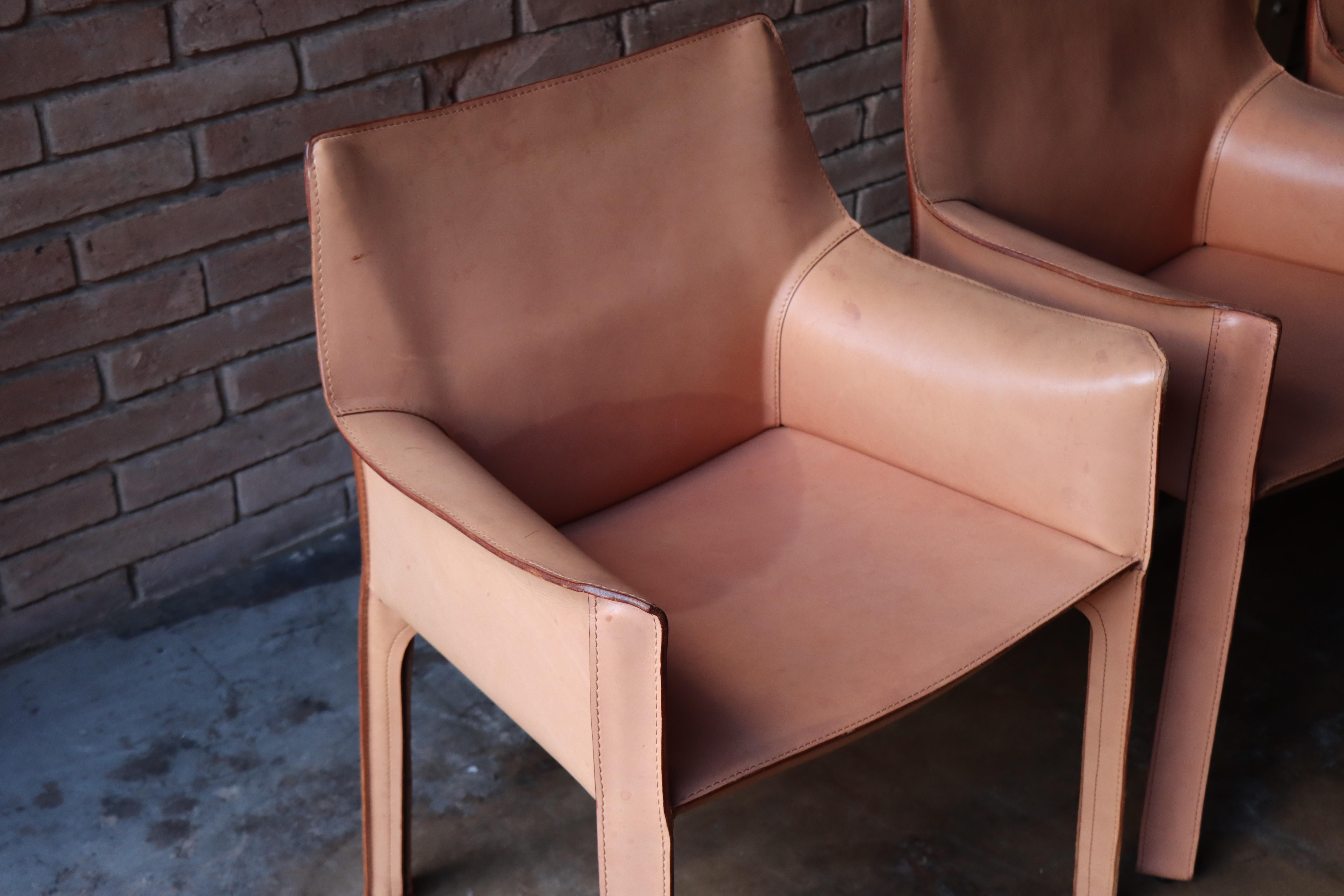 Vintage Leather 413 ‘Cab’ Chairs by Mario Bellini, Model 413, Cassina, 1970s 1