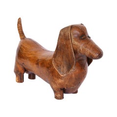 Vintage Leather Abercrombie and Fitch Dachshund Footstool by Dimitri Omersa