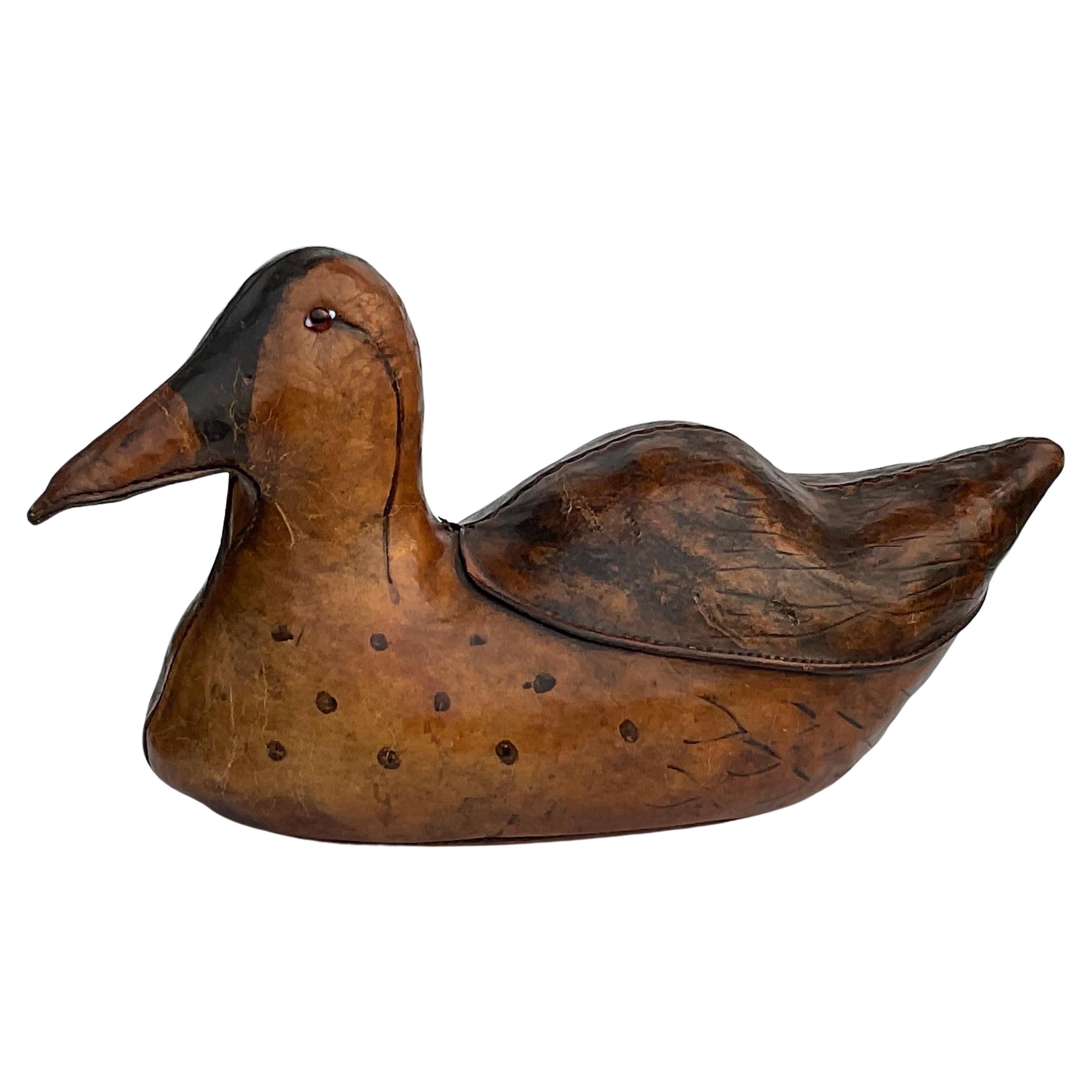 Vintage Leather Abercrombie and Fitch Duck Doorstop by Dimitri Omersa Circa 1950’s. Retains its original label and stamped as pictured. Extremely nice example. 